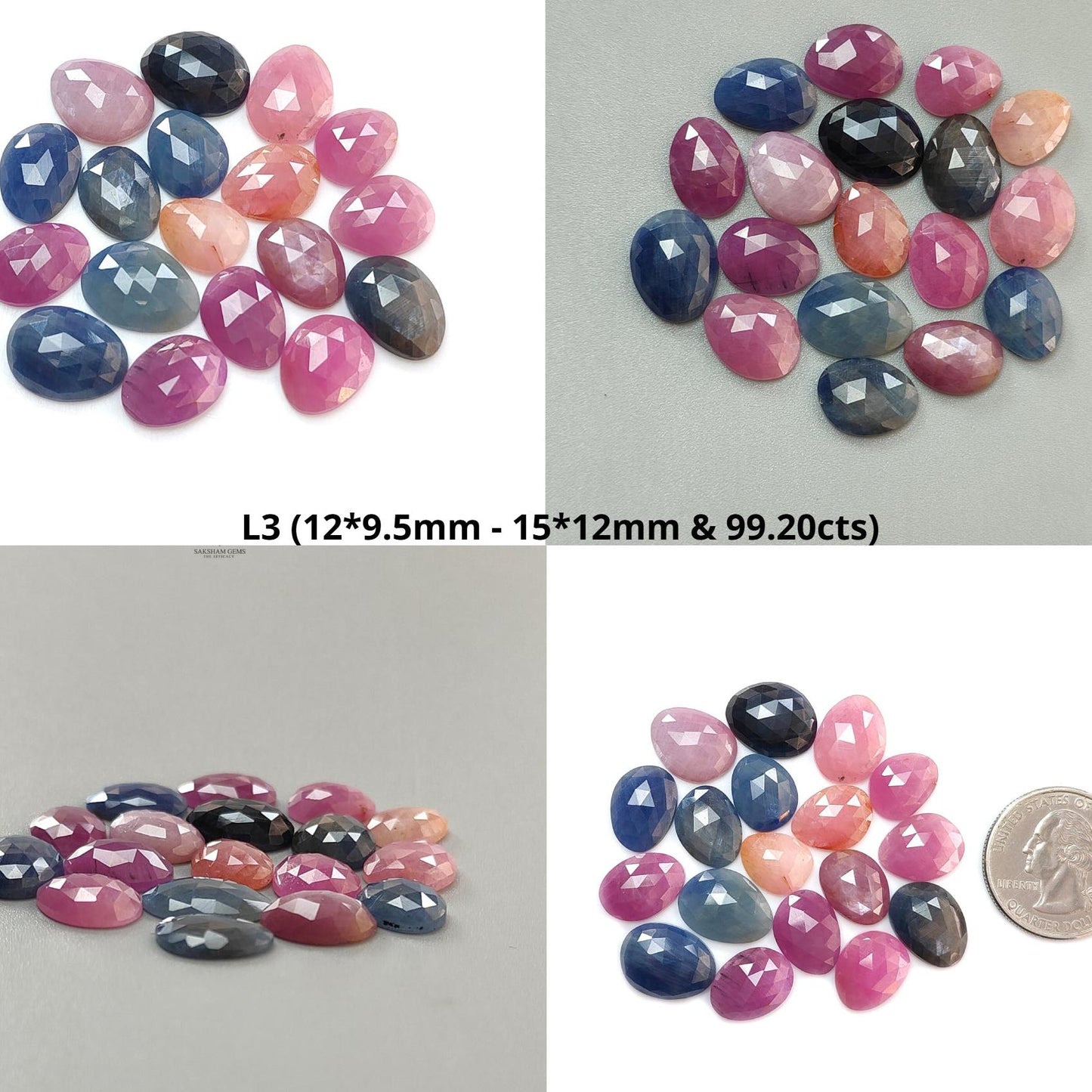 Multi Sapphire Gemstone Rose Cut Slices: Natural Untreated Unheated Sapphire Fancy Shape Faceted Lots for Jewelry September Birthstone