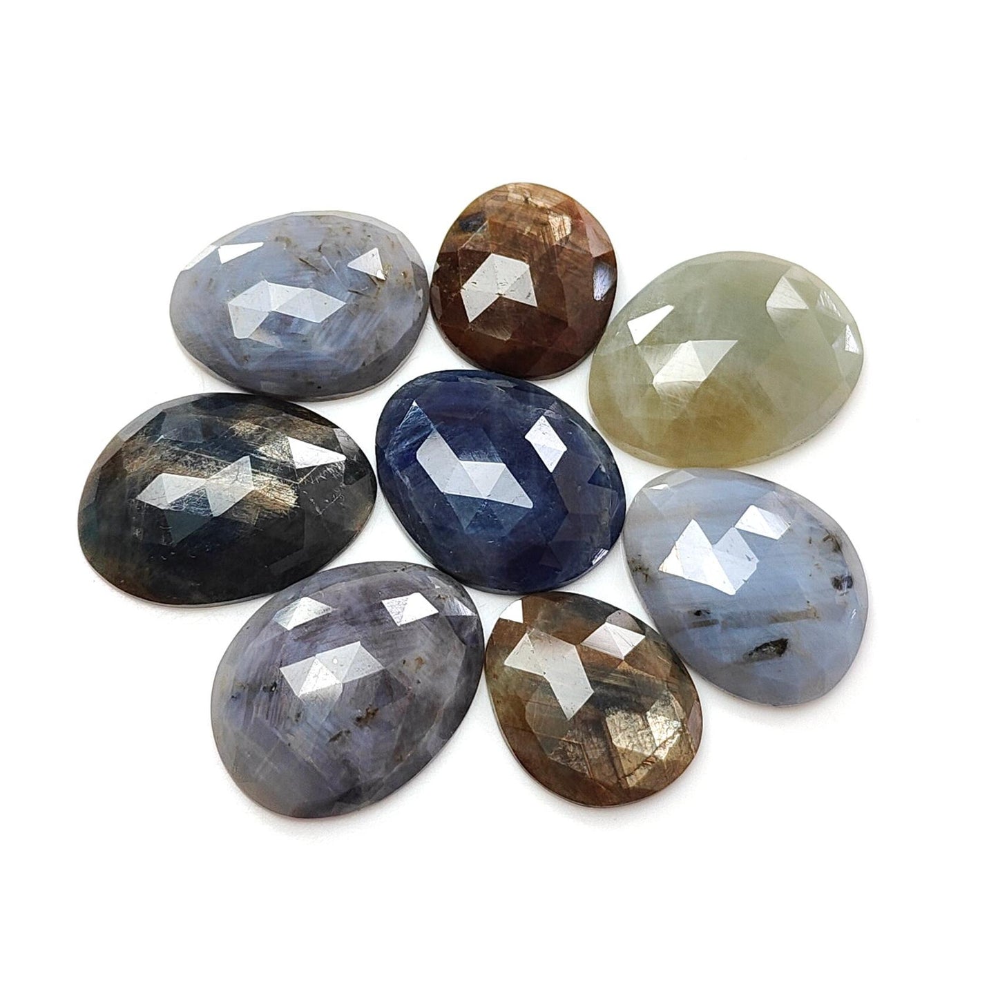 Multi Sapphire Gemstone Rose Cut Slices: Natural Untreated Unheated Sapphire Faceted Fancy Shape 3pcs, 8pcs Set for Jewelry