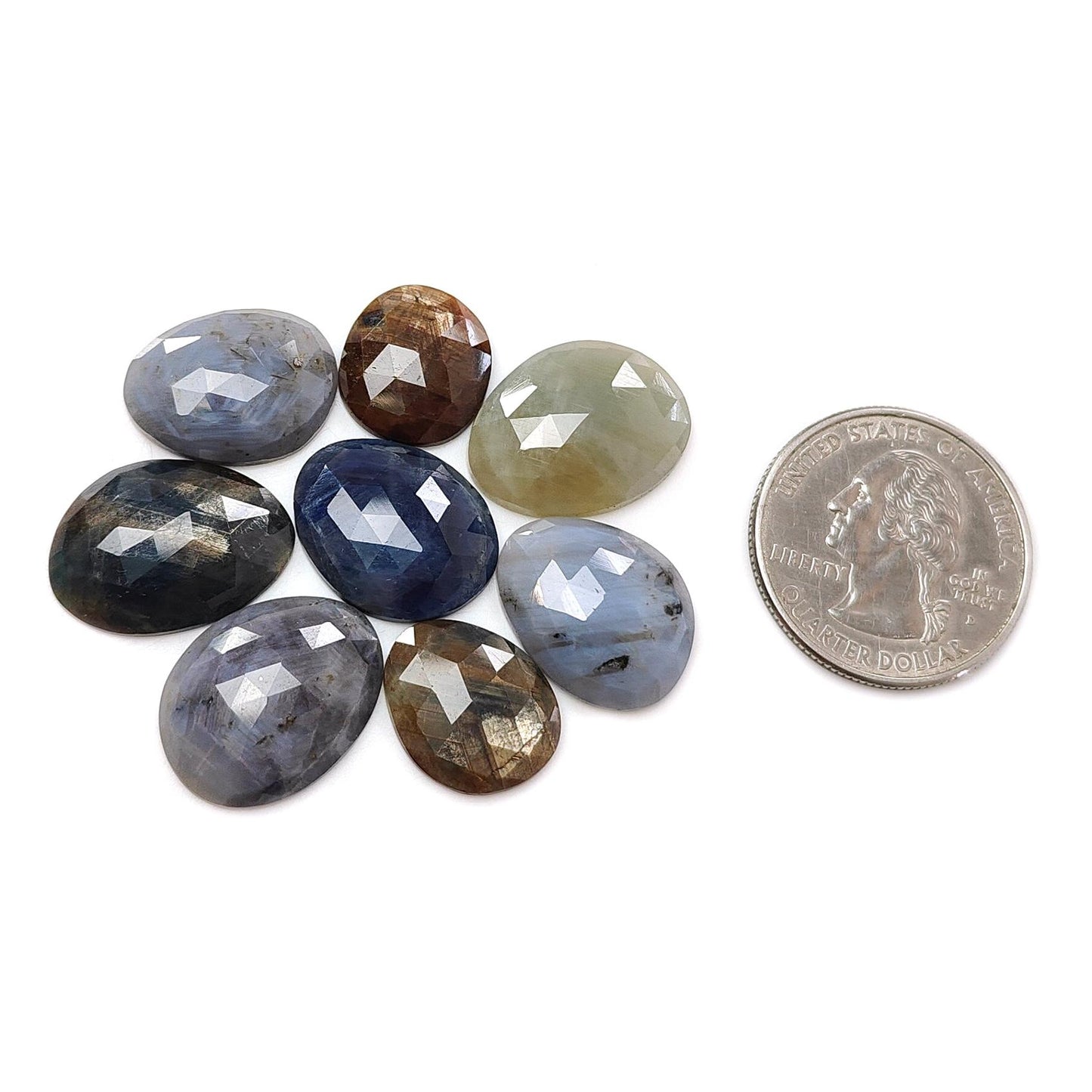Multi Sapphire Gemstone Rose Cut Slices: Natural Untreated Unheated Sapphire Faceted Fancy Shape 3pcs, 8pcs Set for Jewelry