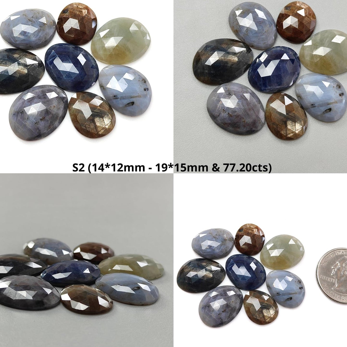 Multi Sapphire Gemstone Rose Cut Slices: Natural Untreated Unheated Sapphire Faceted Fancy Shape 3pcs, 8pcs Set for Jewelry