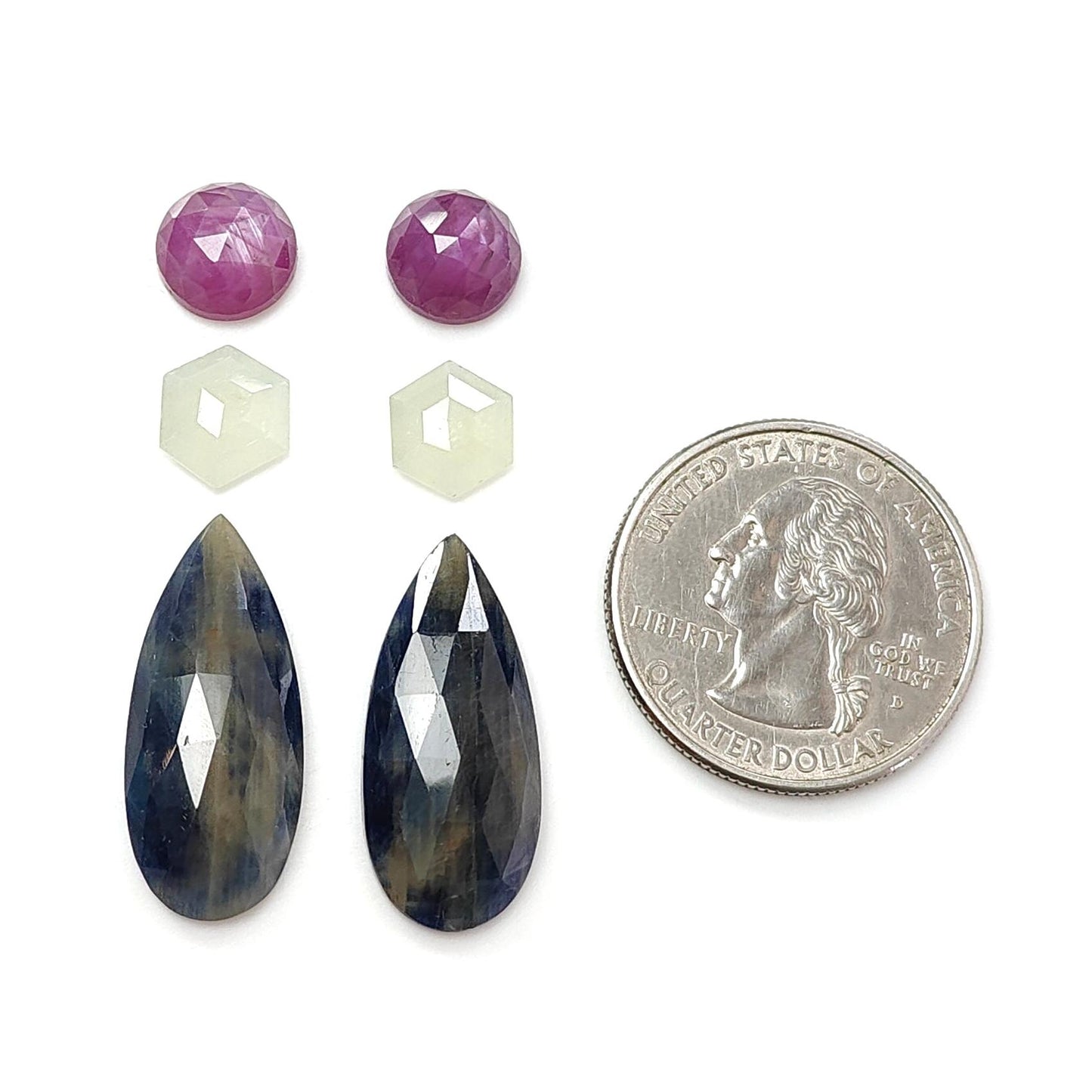 Multi Sapphire Gemstone Rose Cut Slices: Natural Untreated Unheated Sapphire Faceted Pear, Oval & Fancy Shape 6pcs Set for Jewelry