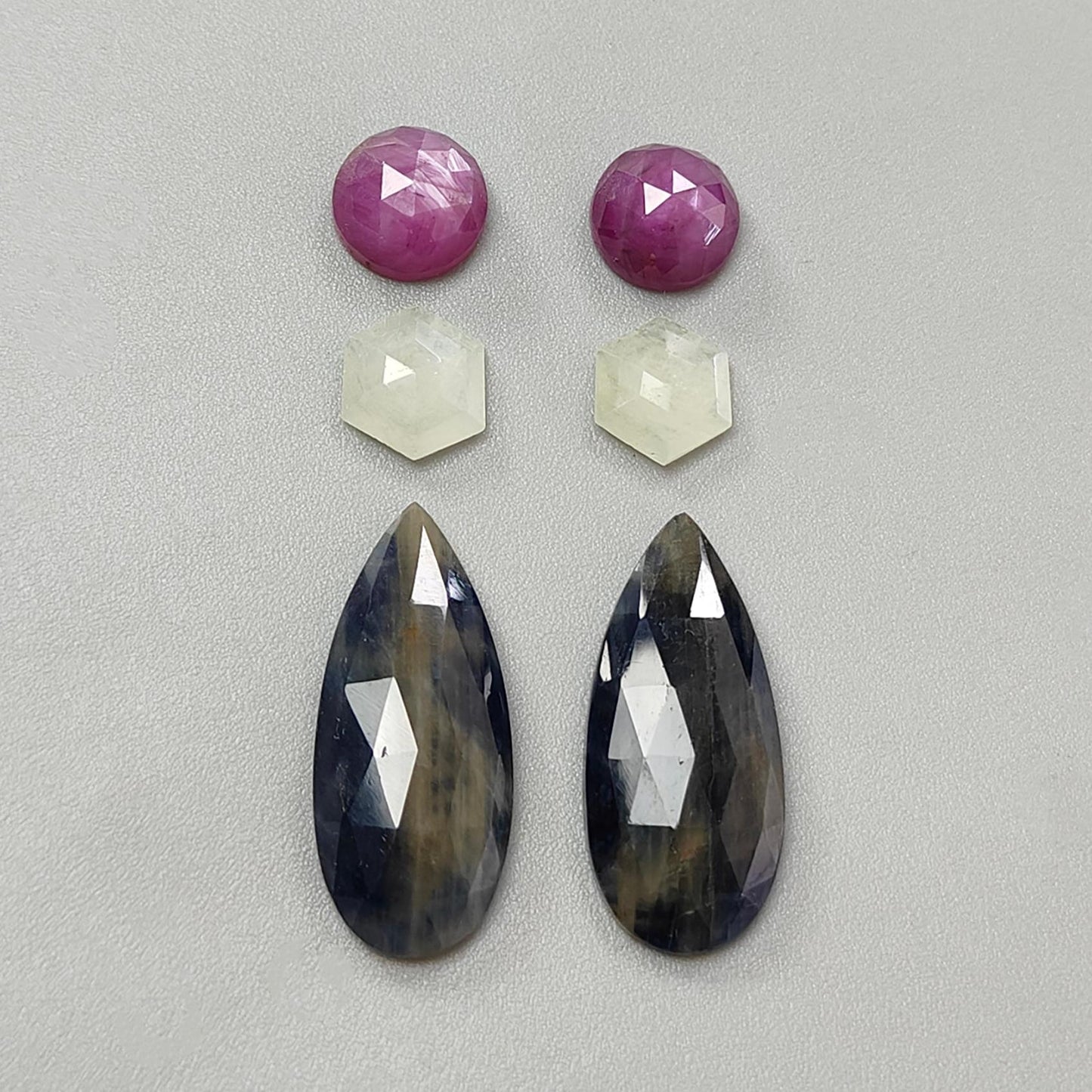 Multi Sapphire Gemstone Rose Cut Slices: Natural Untreated Unheated Sapphire Faceted Pear, Oval & Fancy Shape 6pcs Set for Jewelry