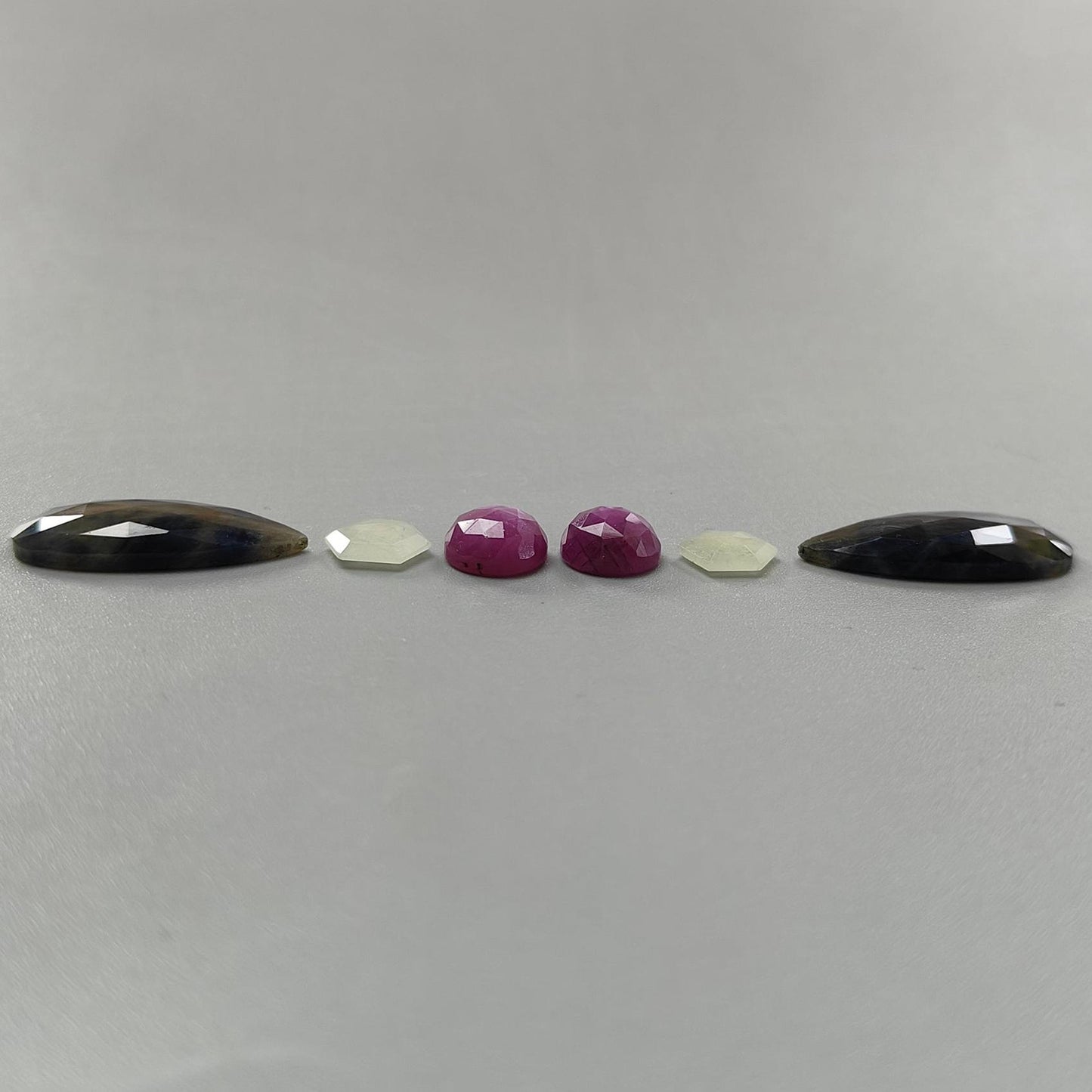 Multi Sapphire Gemstone Rose Cut Slices: Natural Untreated Unheated Sapphire Faceted Pear, Oval & Fancy Shape 6pcs Set for Jewelry