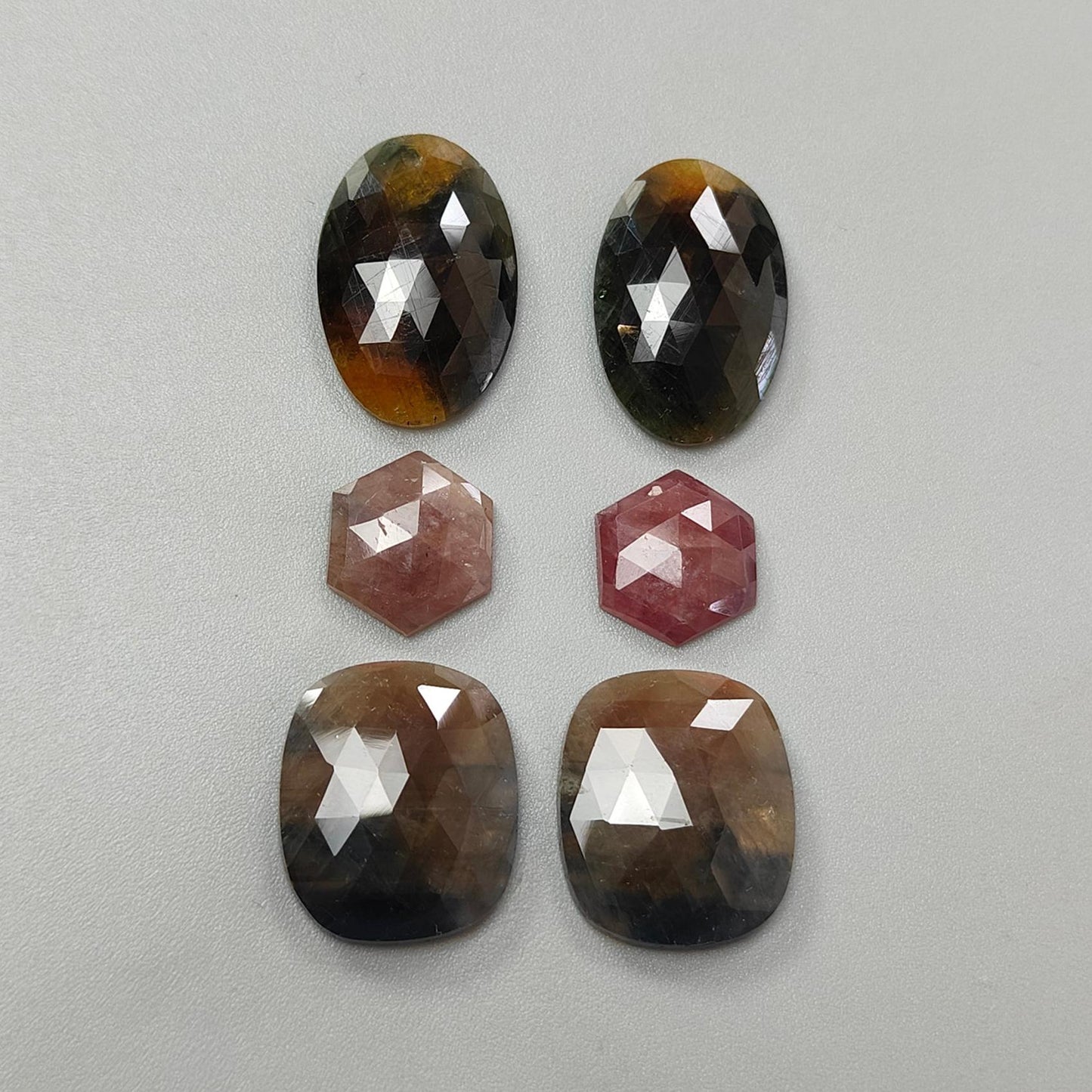 Multi Sapphire Gemstone Rose Cut Slices: Natural Untreated Unheated Sapphire Faceted Pear, Oval & Fancy Shape 6pcs Set for Jewelry