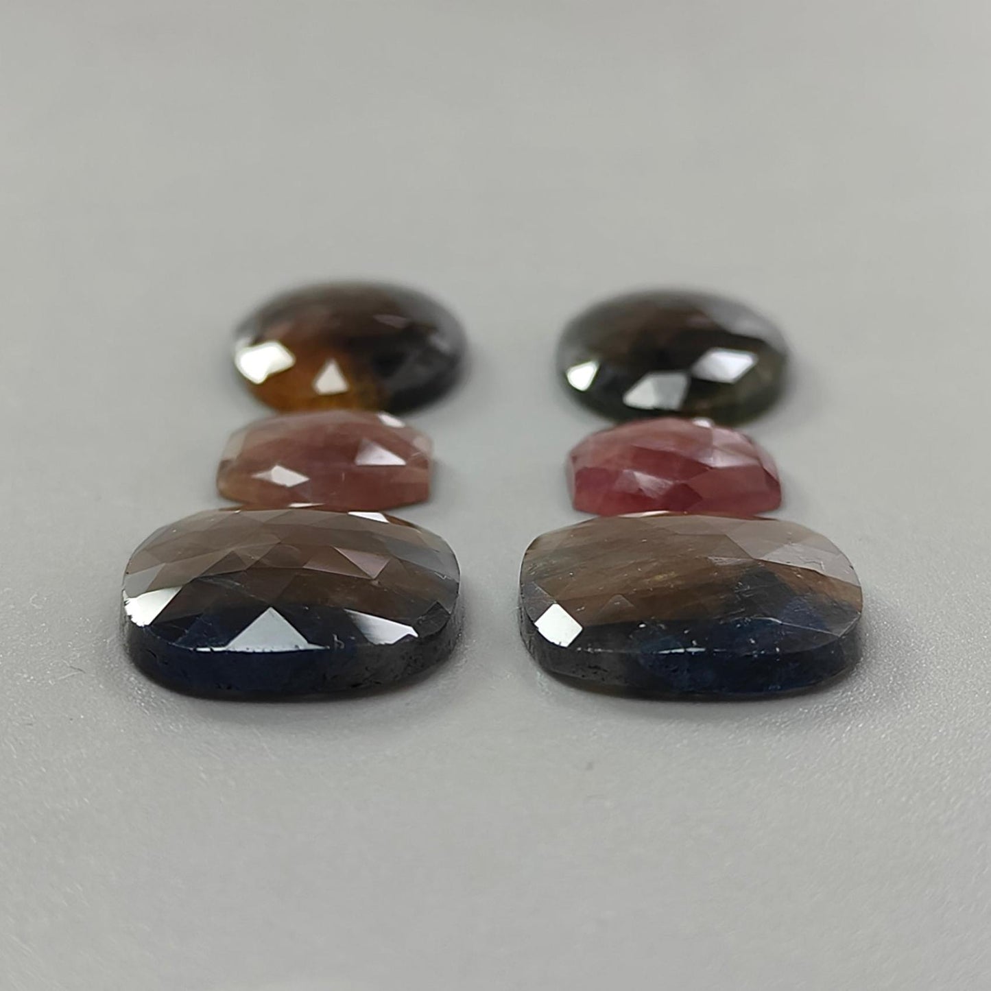Multi Sapphire Gemstone Rose Cut Slices: Natural Untreated Unheated Sapphire Faceted Pear, Oval & Fancy Shape 6pcs Set for Jewelry