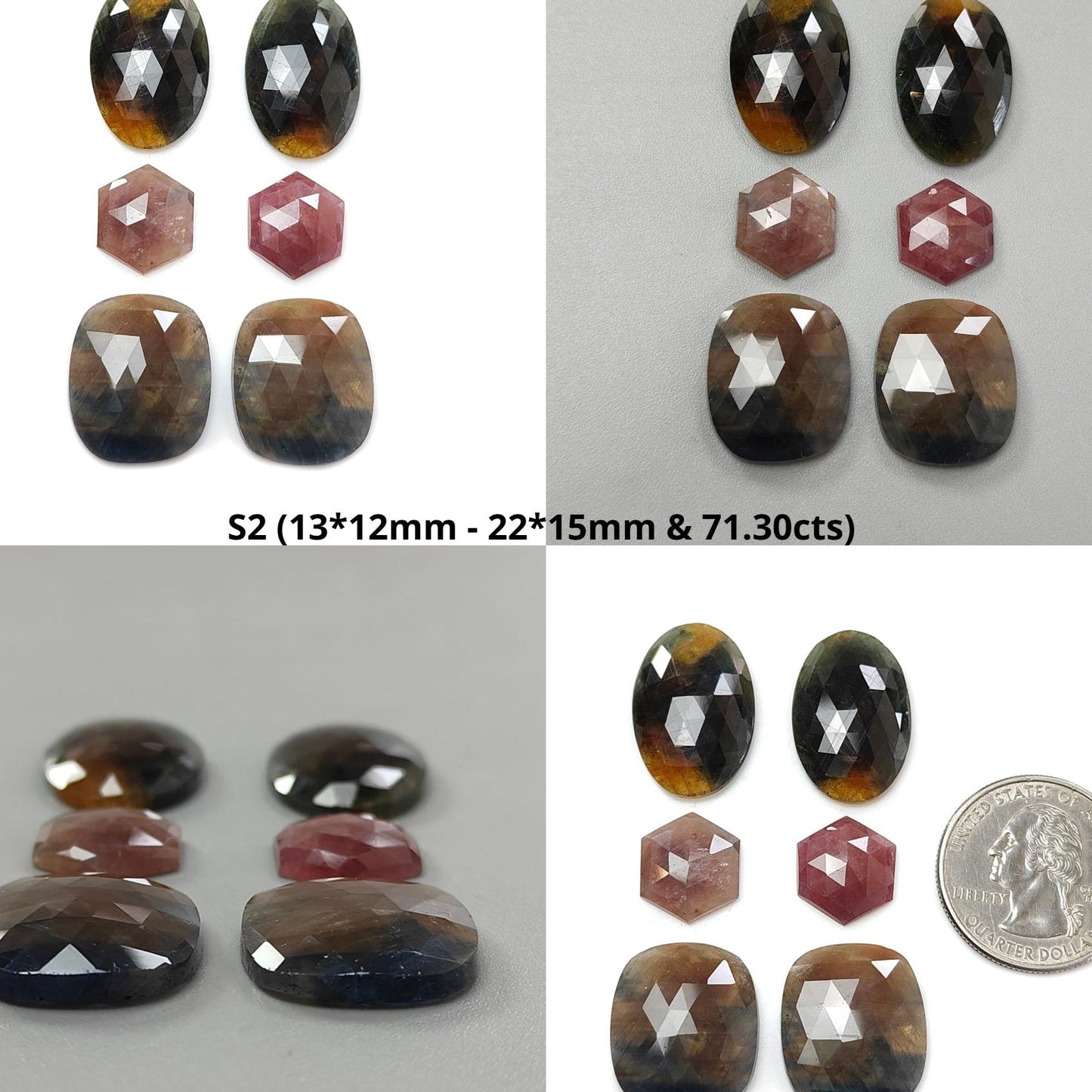Multi Sapphire Gemstone Rose Cut Slices: Natural Untreated Unheated Sapphire Faceted Pear, Oval & Fancy Shape 6pcs Set for Jewelry