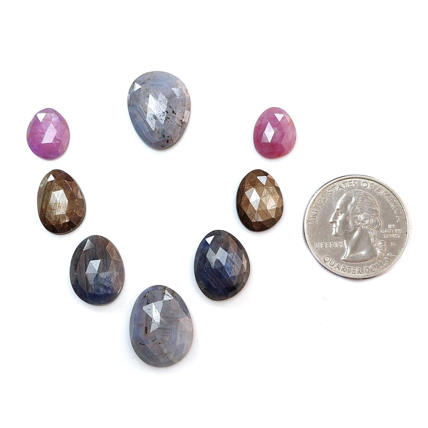 Multi Sapphire Gemstone Rose Cut Slices: 61.90cts Natural Untreated Sapphire Faceted Fancy Shape 12*10mm - 19*15mm 8pcs Set for Jewelry