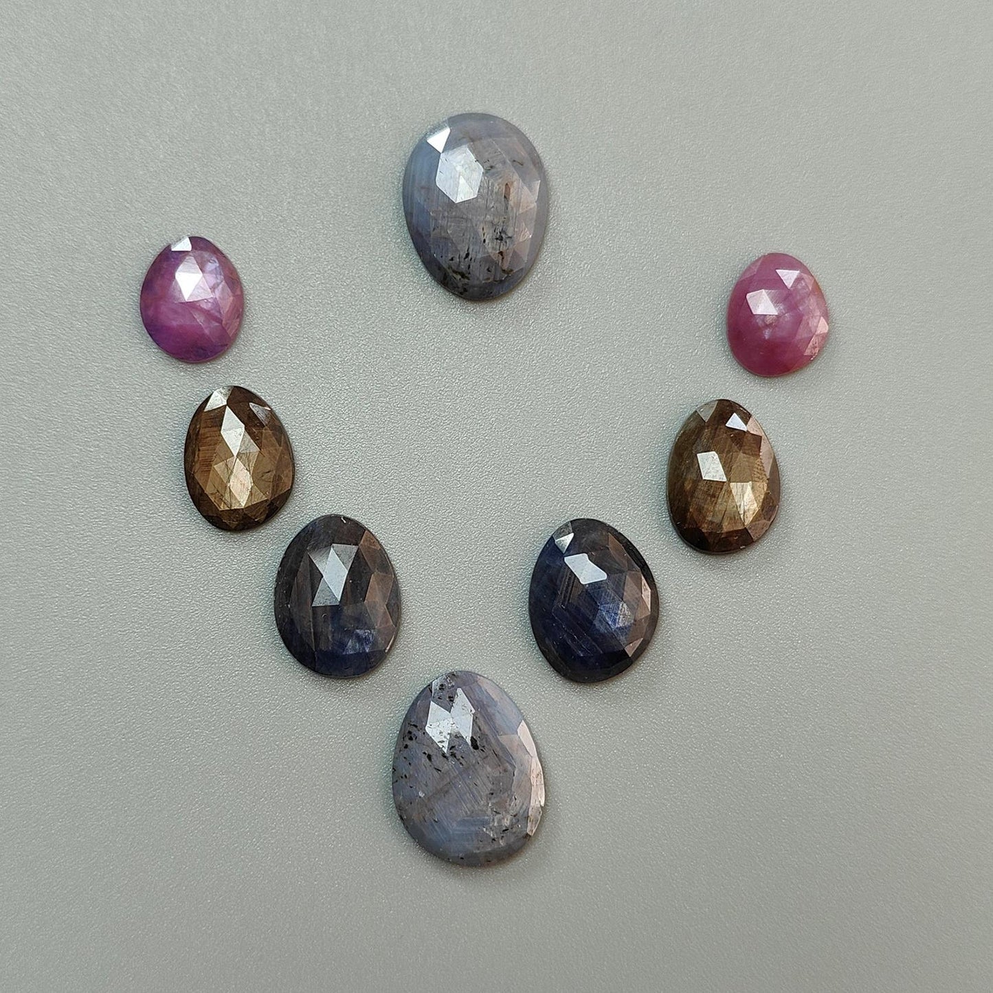 Multi Sapphire Gemstone Rose Cut Slices: 61.90cts Natural Untreated Sapphire Faceted Fancy Shape 12*10mm - 19*15mm 8pcs Set for Jewelry