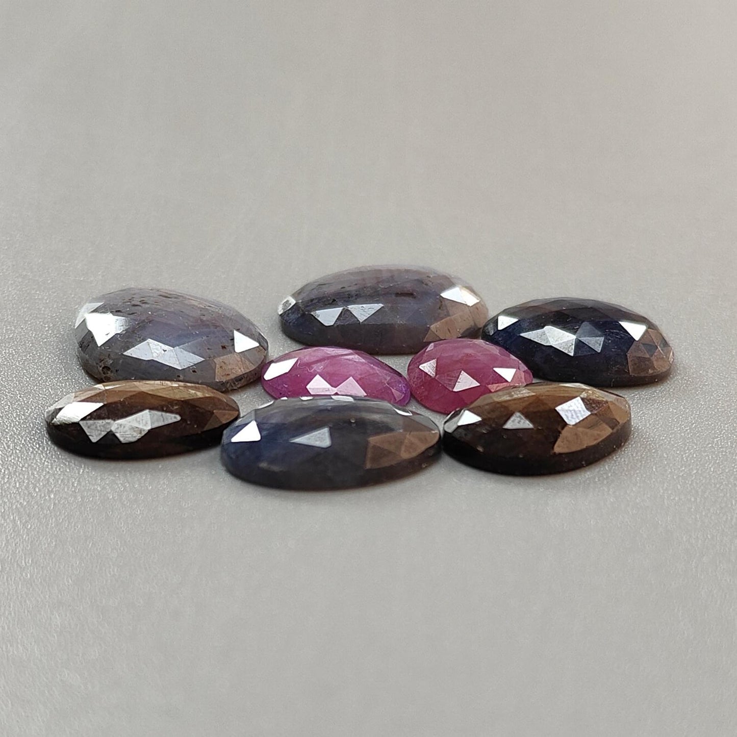 Multi Sapphire Gemstone Rose Cut Slices: 61.90cts Natural Untreated Sapphire Faceted Fancy Shape 12*10mm - 19*15mm 8pcs Set for Jewelry