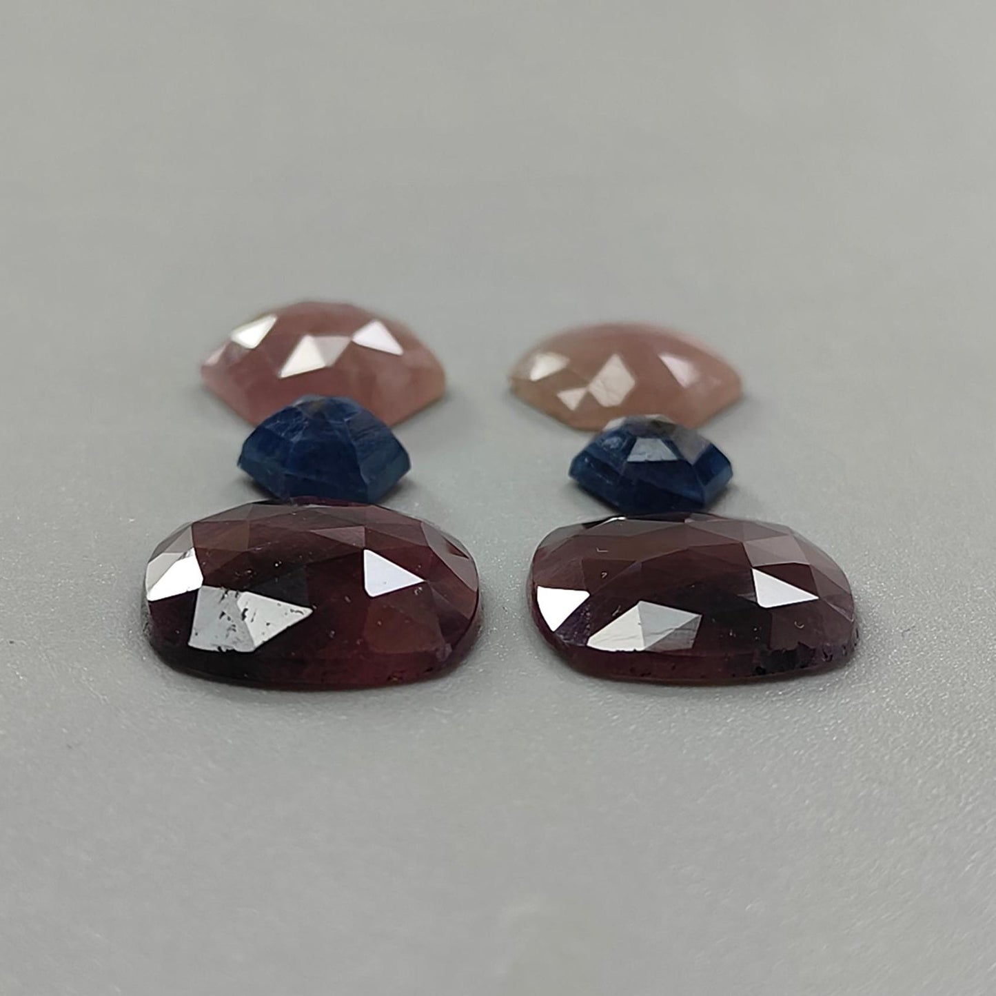 Multi Sapphire Gemstone Rose Cut Slices: Natural Untreated Unheated Sapphire Faceted Hexagon, Oval Shape 6pcs Set for Jewelry