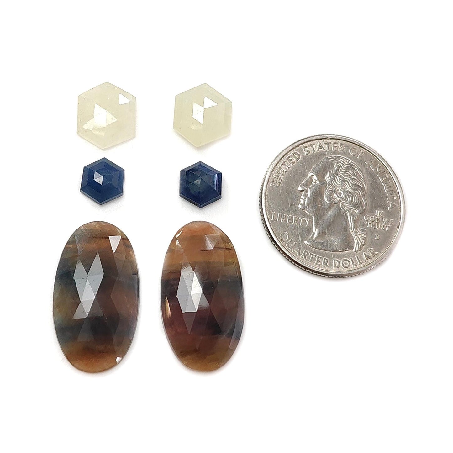 Multi Sapphire Gemstone Rose Cut Slices: Natural Untreated Unheated Sapphire Faceted Hexagon, Oval Shape 6pcs Set for Jewelry