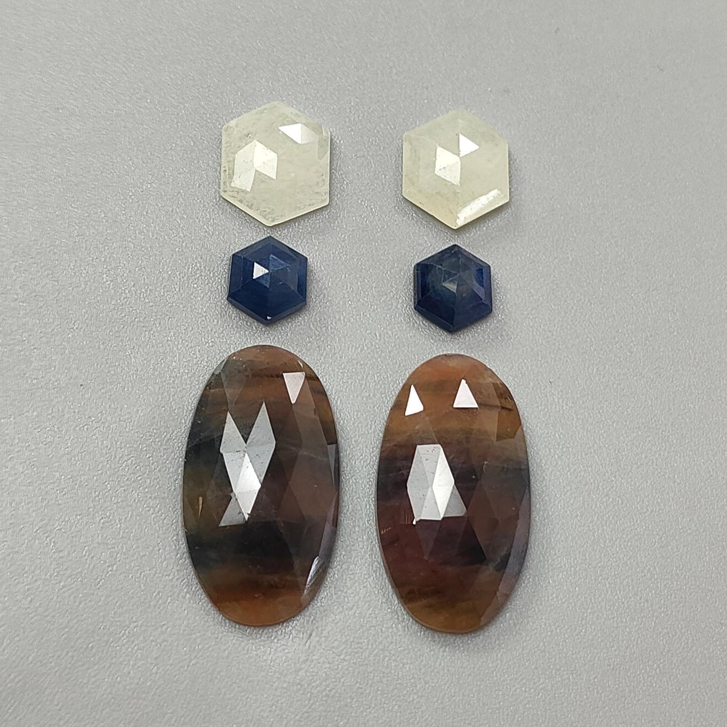 Multi Sapphire Gemstone Rose Cut Slices: Natural Untreated Unheated Sapphire Faceted Hexagon, Oval Shape 6pcs Set for Jewelry