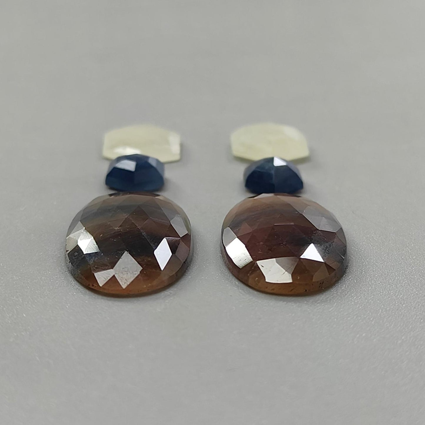 Multi Sapphire Gemstone Rose Cut Slices: Natural Untreated Unheated Sapphire Faceted Hexagon, Oval Shape 6pcs Set for Jewelry
