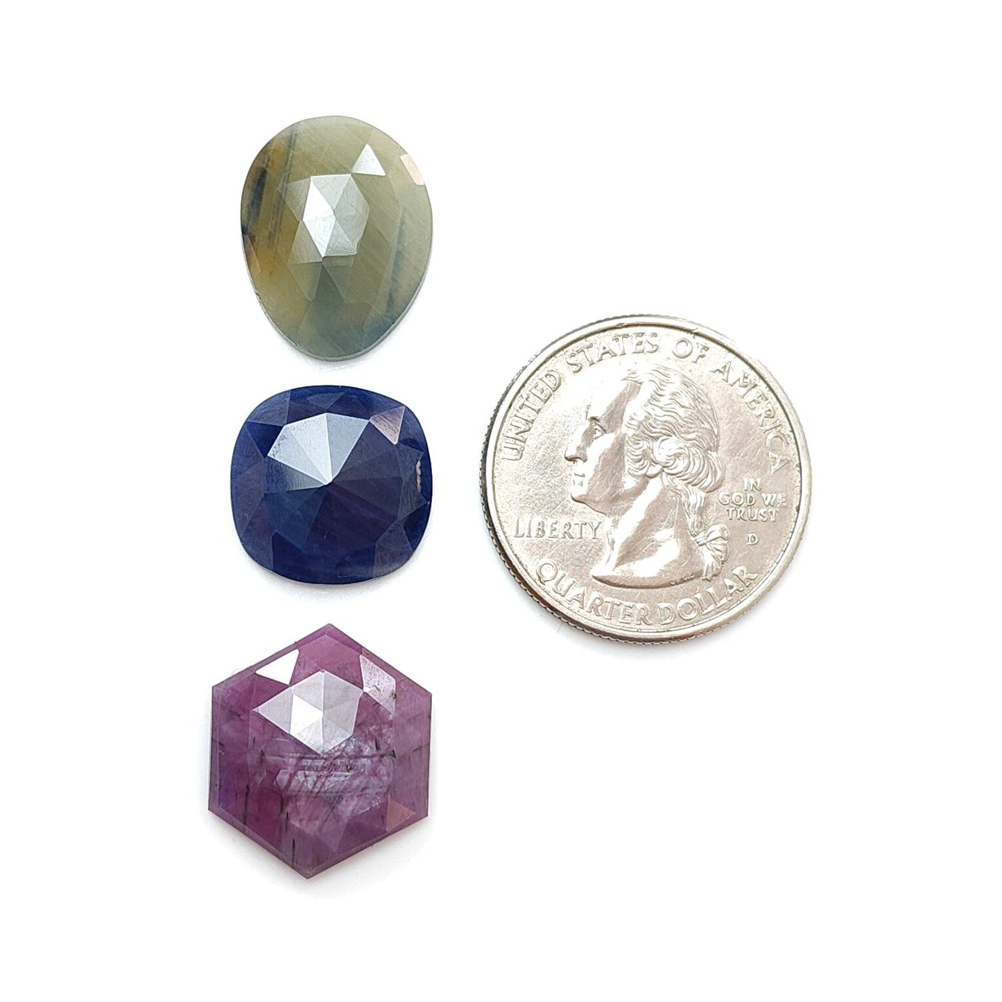 Multi Sapphire Gemstone Rose Cut Slices: Natural Untreated Unheated Sapphire Fancy Shape Faceted 3pcs Set for Jewelry