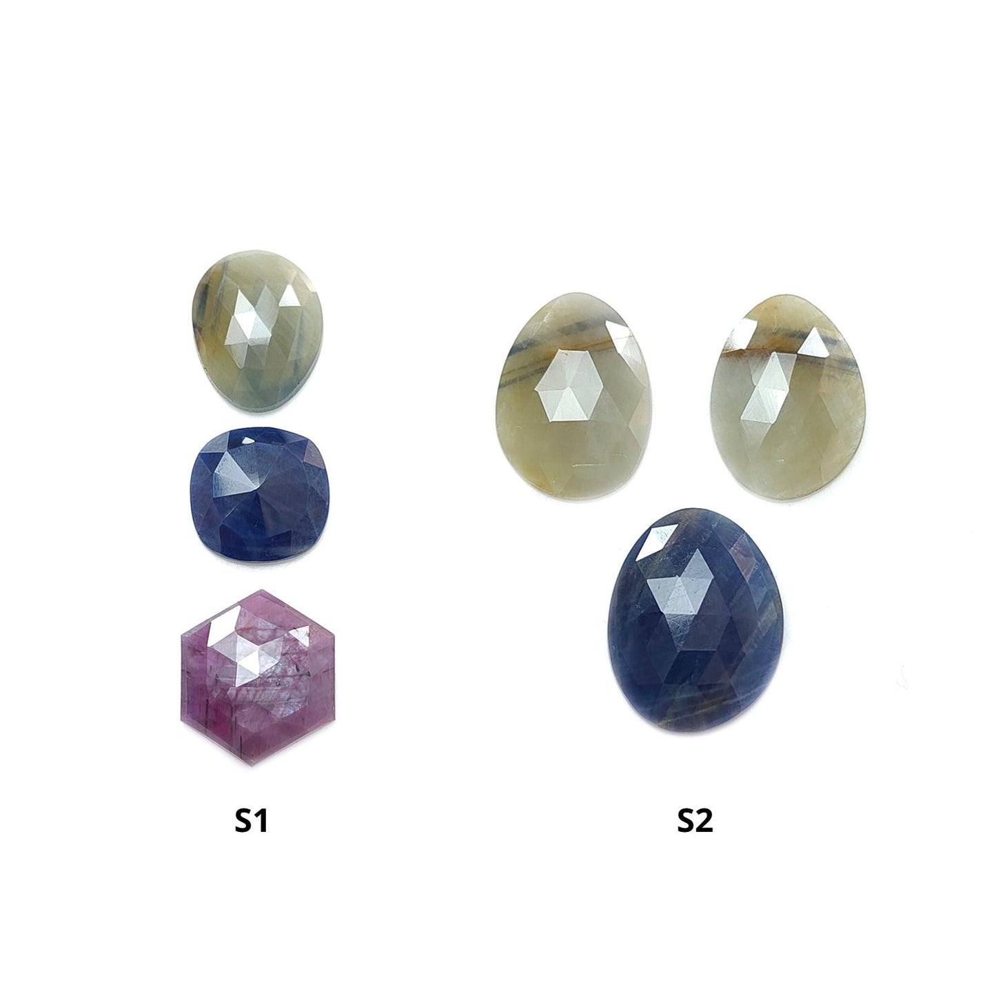 Multi Sapphire Gemstone Rose Cut Slices: Natural Untreated Unheated Sapphire Fancy Shape Faceted 3pcs Set for Jewelry
