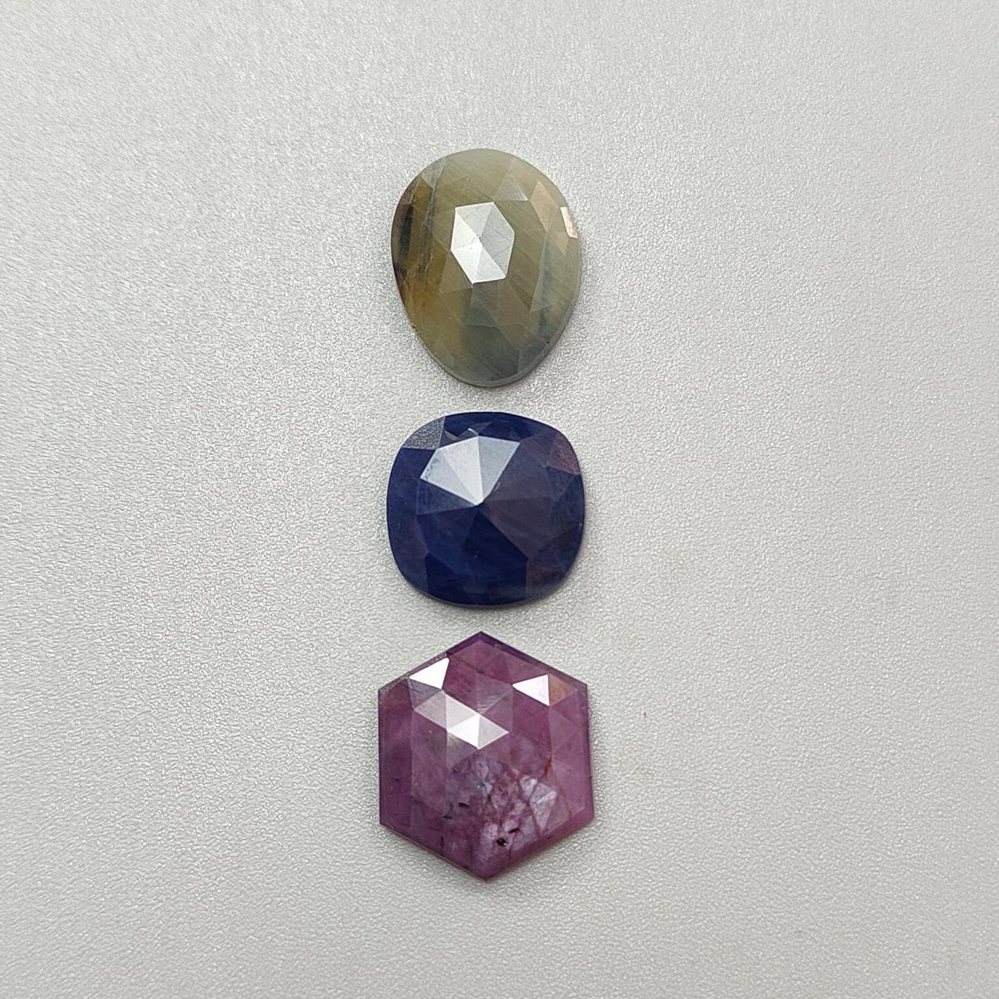 Multi Sapphire Gemstone Rose Cut Slices: Natural Untreated Unheated Sapphire Fancy Shape Faceted 3pcs Set for Jewelry