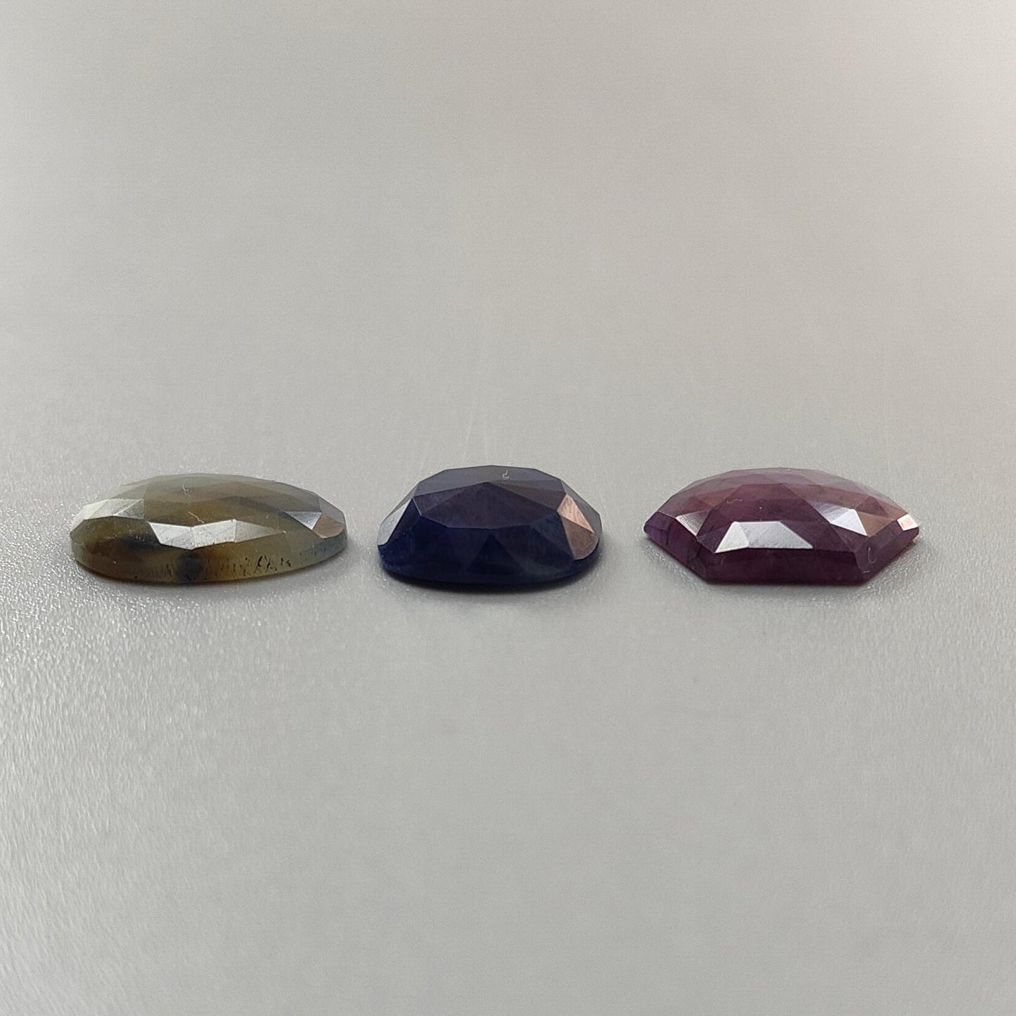 Multi Sapphire Gemstone Rose Cut Slices: Natural Untreated Unheated Sapphire Fancy Shape Faceted 3pcs Set for Jewelry