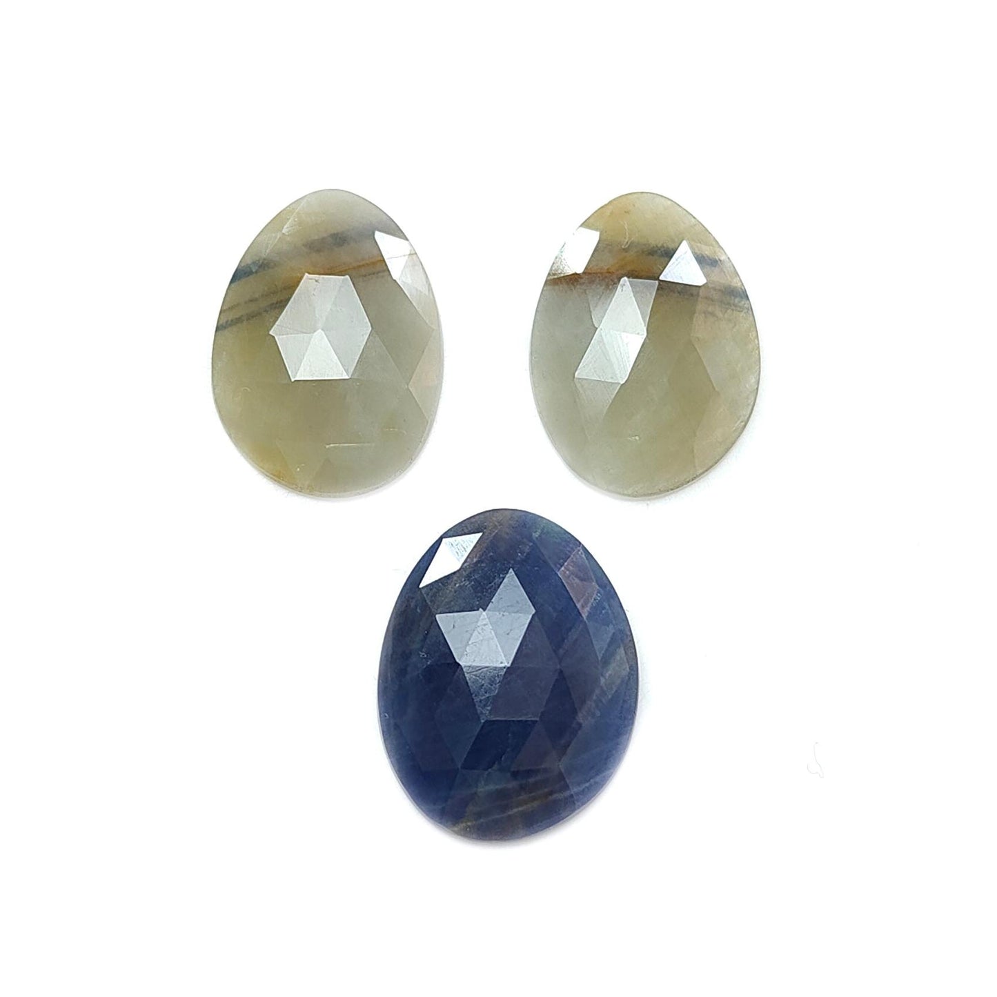 Multi Sapphire Gemstone Rose Cut Slices: Natural Untreated Unheated Sapphire Fancy Shape Faceted 3pcs Set for Jewelry