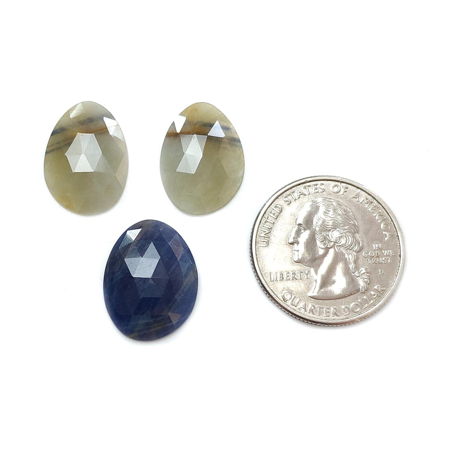Multi Sapphire Gemstone Rose Cut Slices: Natural Untreated Unheated Sapphire Fancy Shape Faceted 3pcs Set for Jewelry