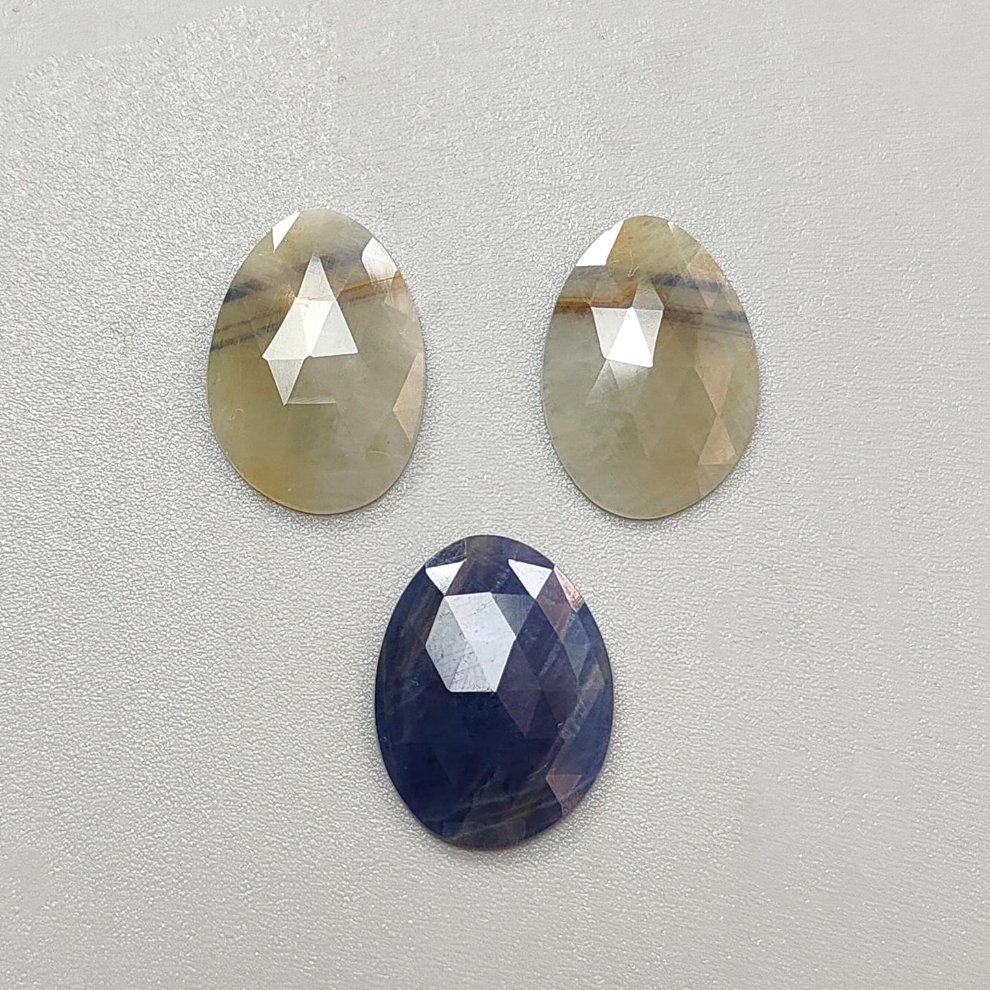 Multi Sapphire Gemstone Rose Cut Slices: Natural Untreated Unheated Sapphire Fancy Shape Faceted 3pcs Set for Jewelry