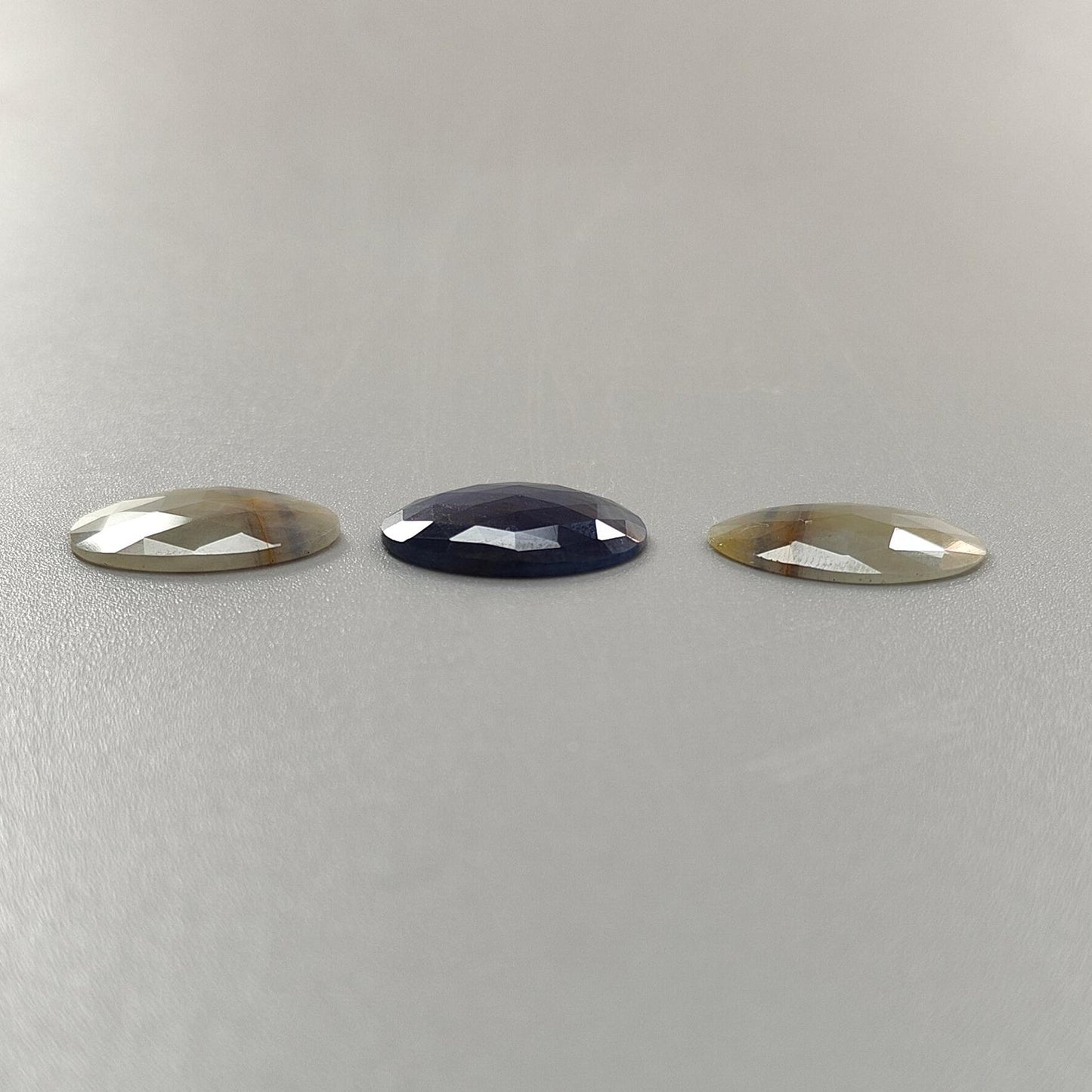 Multi Sapphire Gemstone Rose Cut Slices: Natural Untreated Unheated Sapphire Fancy Shape Faceted 3pcs Set for Jewelry
