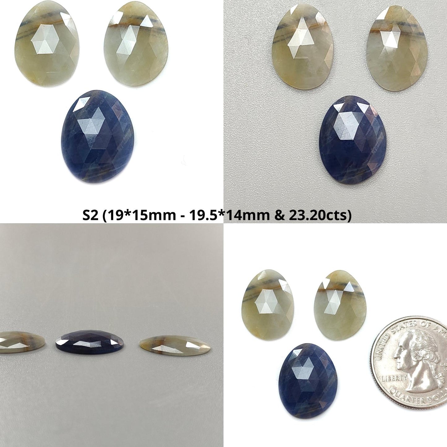 Multi Sapphire Gemstone Rose Cut Slices: Natural Untreated Unheated Sapphire Fancy Shape Faceted 3pcs Set for Jewelry