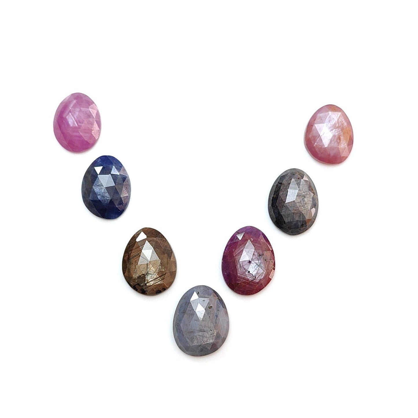 Multi Sapphire Gemstone Rose Cut Slices: Natural Untreated Unheated Sapphire Fancy Shape Faceted 7pcs Lot for Jewelry