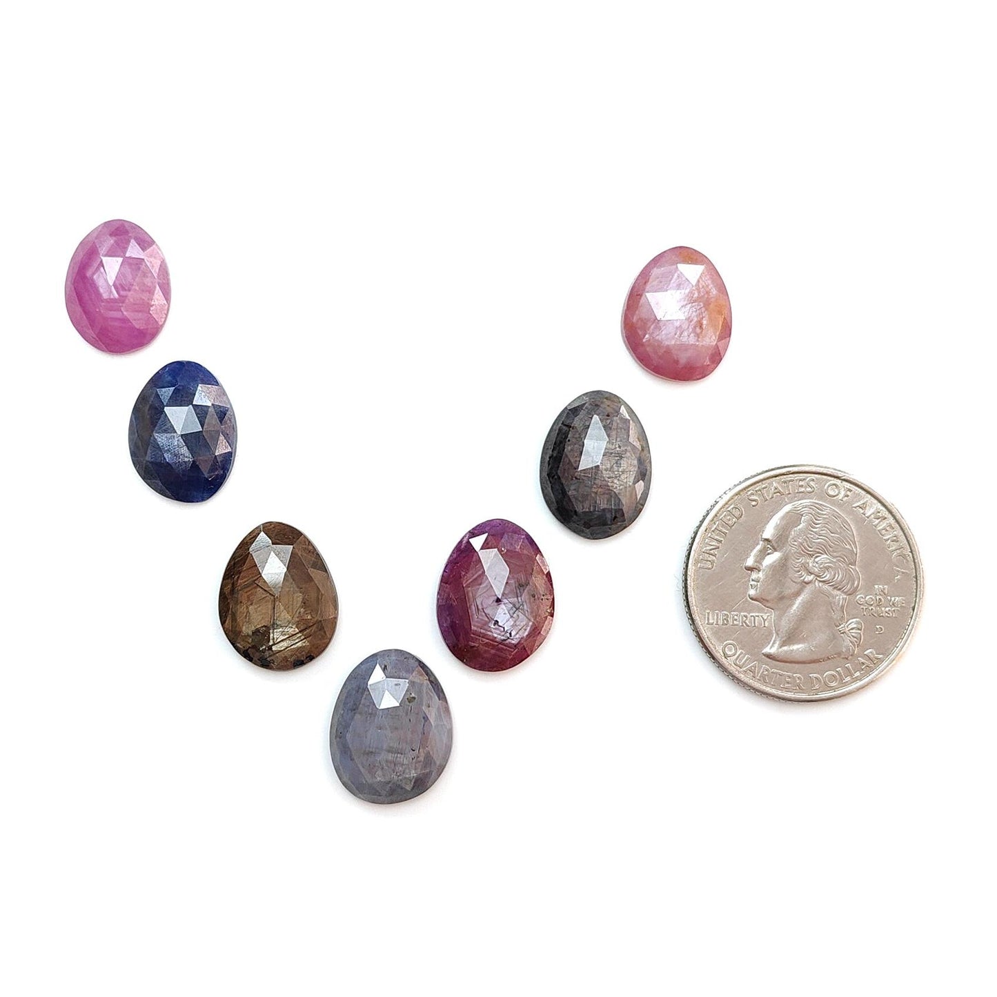 Multi Sapphire Gemstone Rose Cut Slices: Natural Untreated Unheated Sapphire Fancy Shape Faceted 7pcs Lot for Jewelry