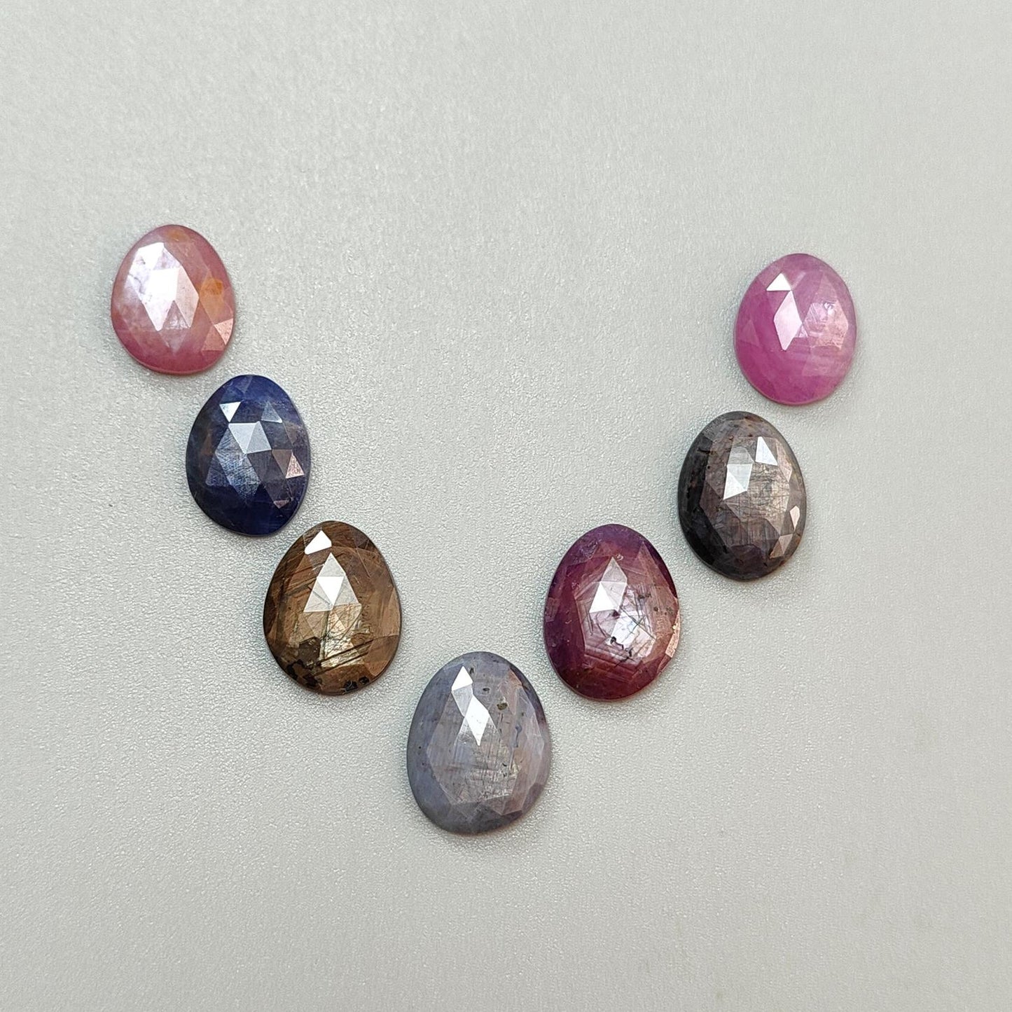 Multi Sapphire Gemstone Rose Cut Slices: Natural Untreated Unheated Sapphire Fancy Shape Faceted 7pcs Lot for Jewelry