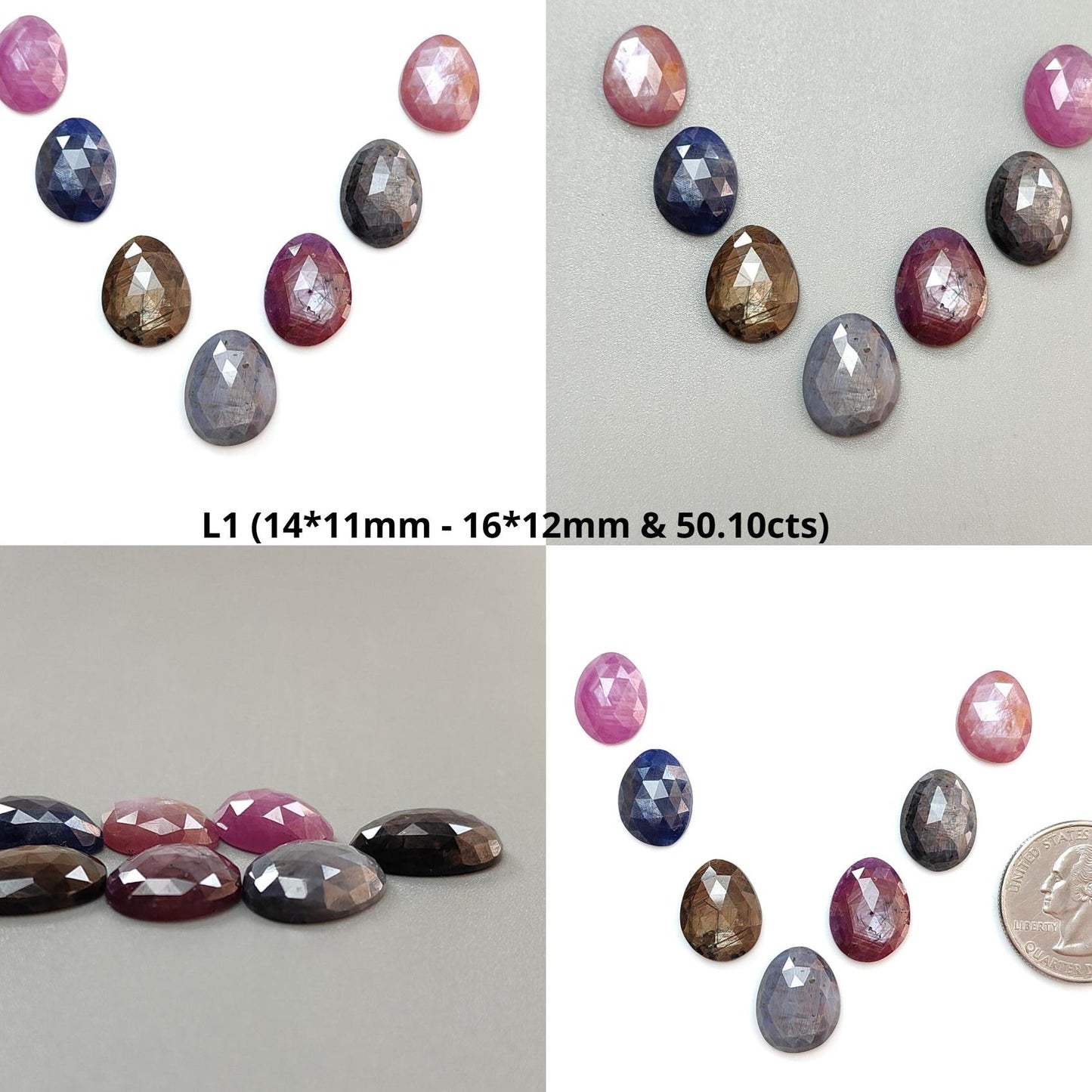 Multi Sapphire Gemstone Rose Cut Slices: Natural Untreated Unheated Sapphire Fancy Shape Faceted 7pcs Lot for Jewelry