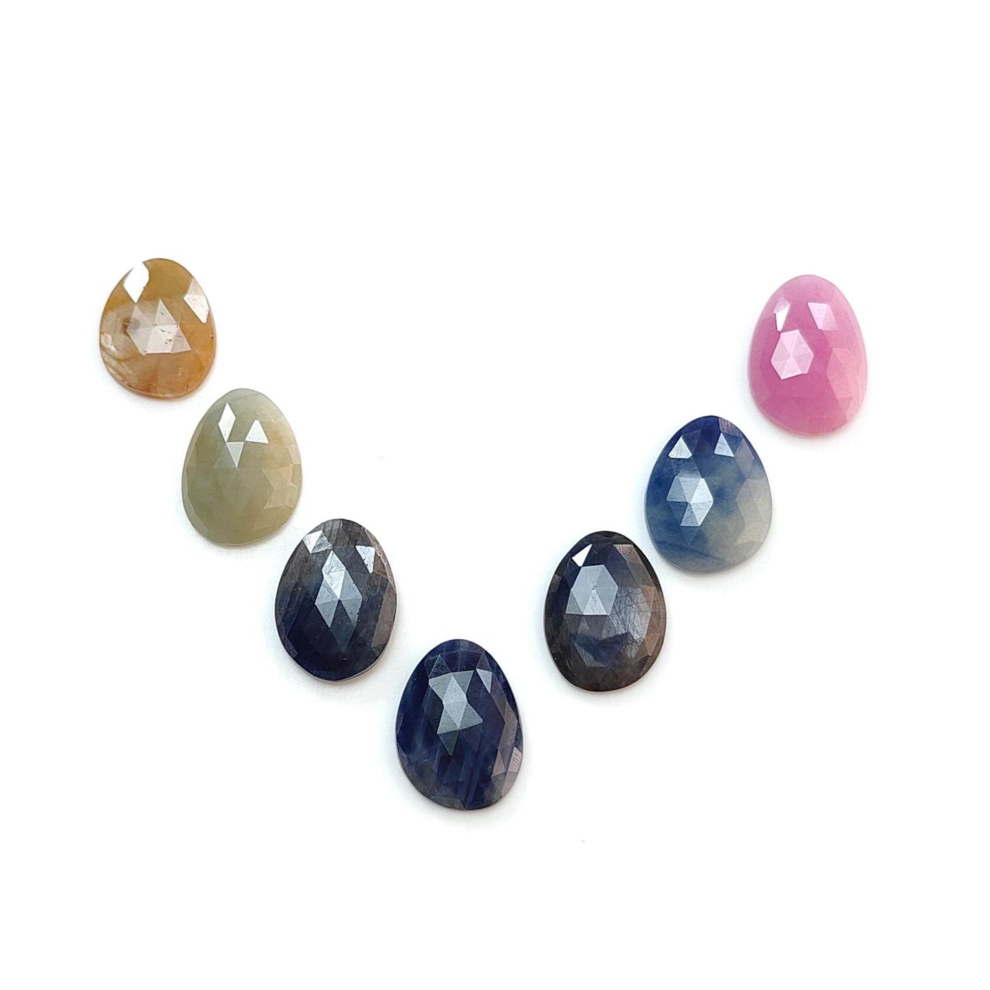 Multi Sapphire Gemstone Rose Cut Slices: Natural Untreated Unheated Sapphire Fancy Shape Faceted 7pcs Lot for Jewelry