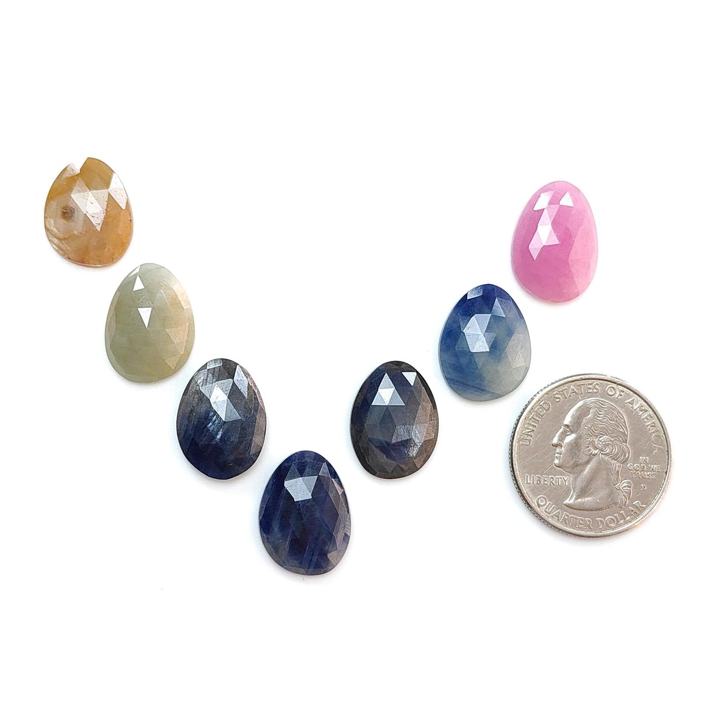 Multi Sapphire Gemstone Rose Cut Slices: Natural Untreated Unheated Sapphire Fancy Shape Faceted 7pcs Lot for Jewelry