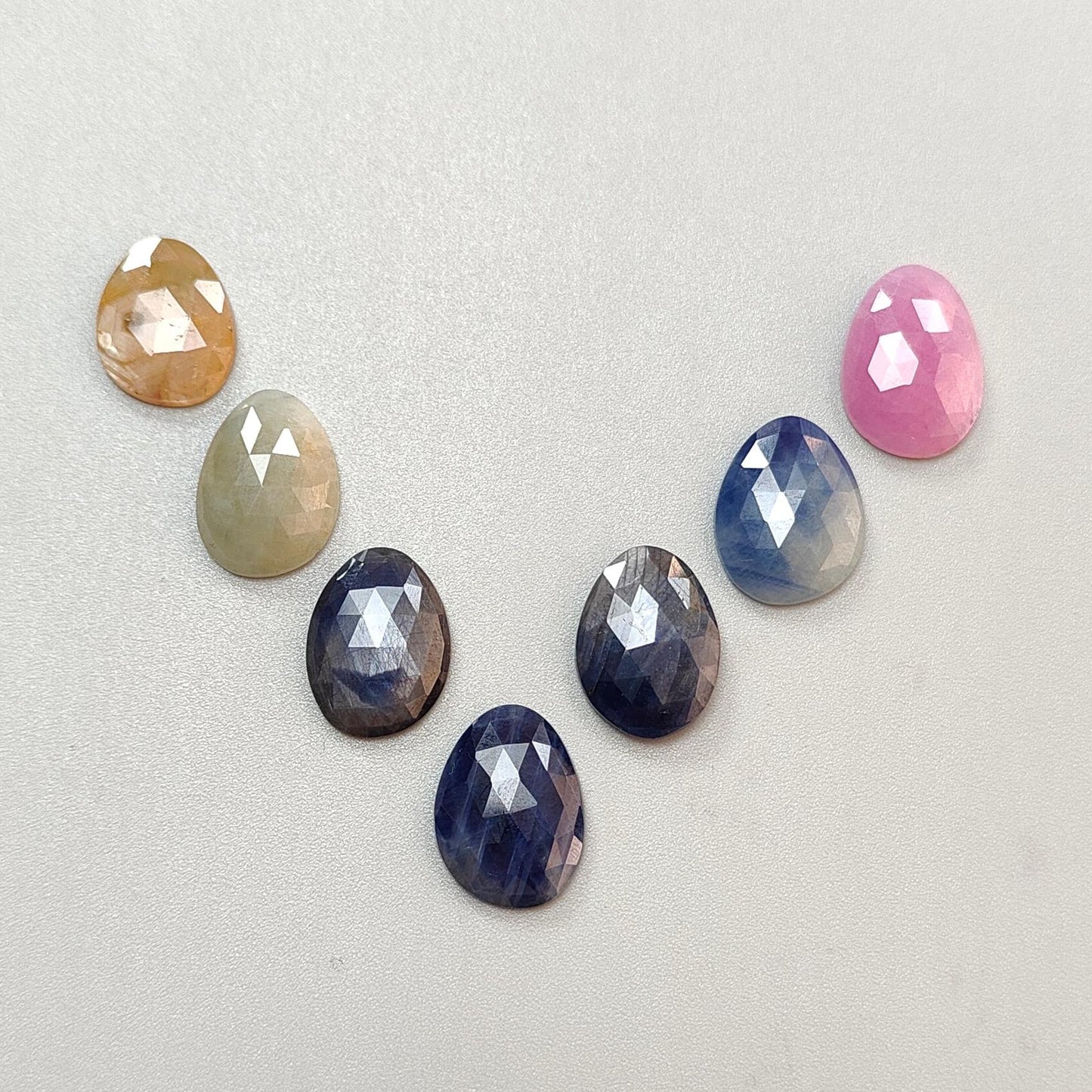 Multi Sapphire Gemstone Rose Cut Slices: Natural Untreated Unheated Sapphire Fancy Shape Faceted 7pcs Lot for Jewelry