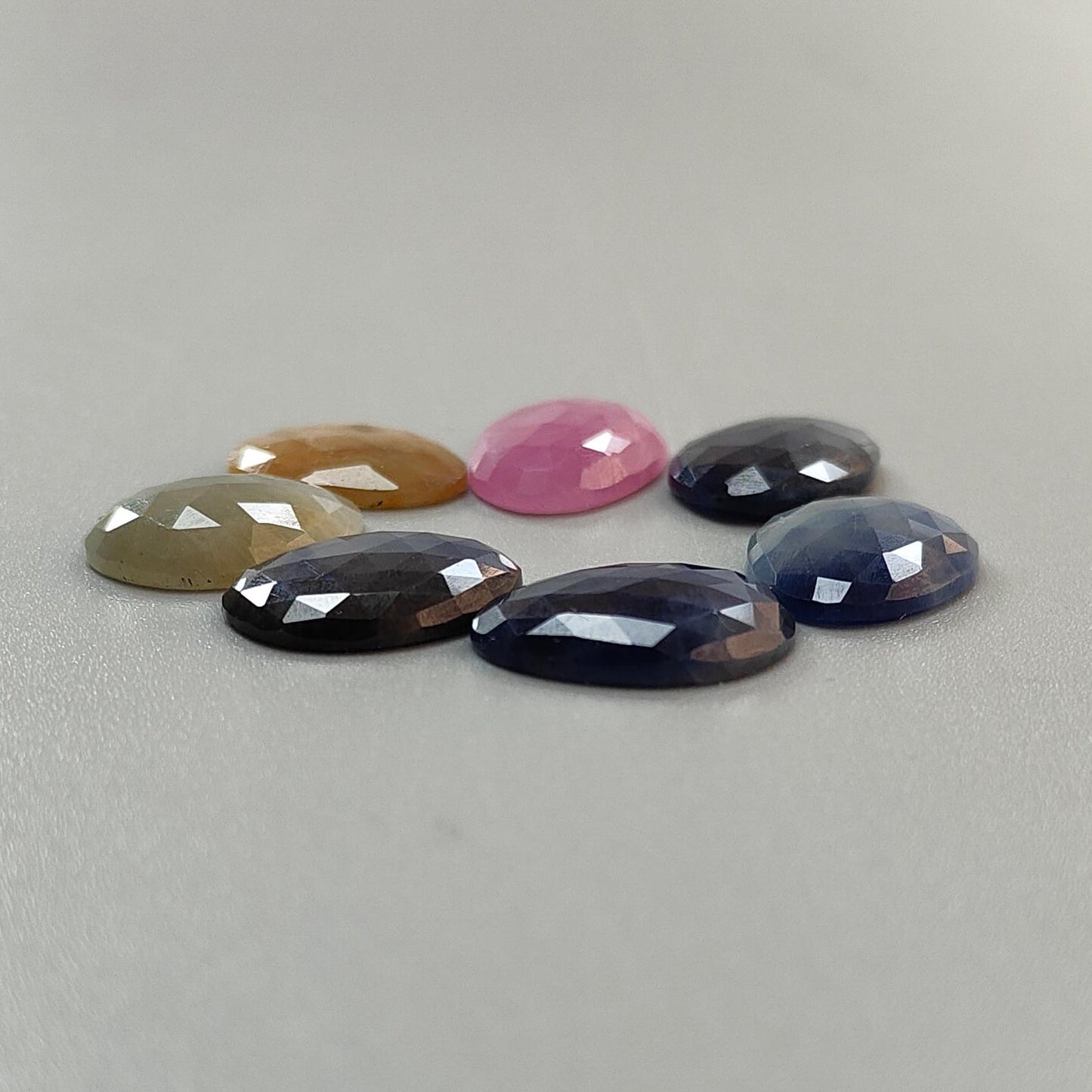 Multi Sapphire Gemstone Rose Cut Slices: Natural Untreated Unheated Sapphire Fancy Shape Faceted 7pcs Lot for Jewelry