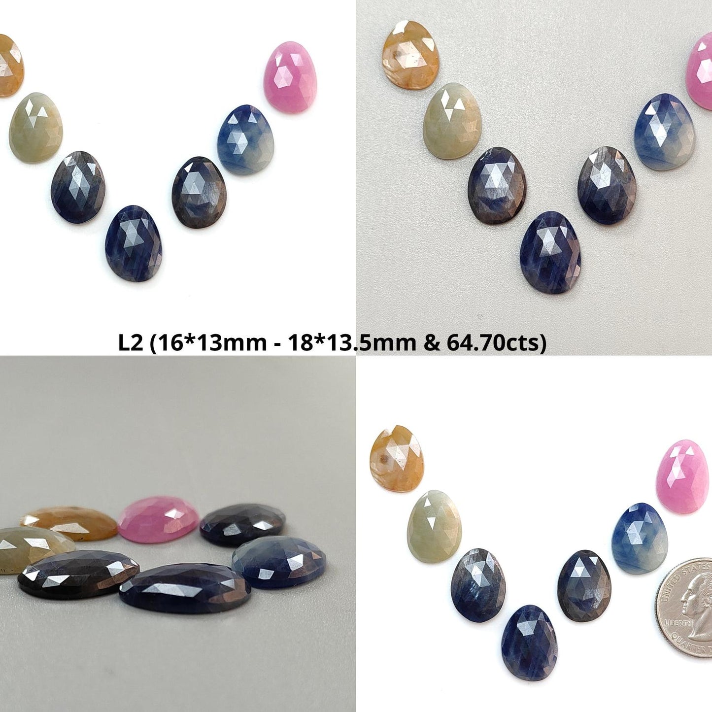 Multi Sapphire Gemstone Rose Cut Slices: Natural Untreated Unheated Sapphire Fancy Shape Faceted 7pcs Lot for Jewelry