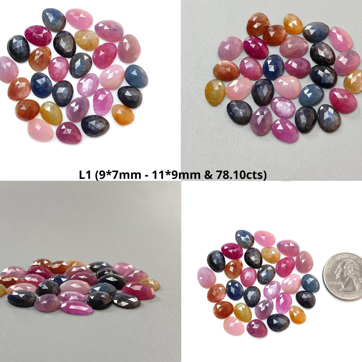 Multi Sapphire Gemstone Rose Cut Slices: Natural Untreated Unheated Sapphire Fancy Shape Faceted Lots for Jewelry September Birthstone