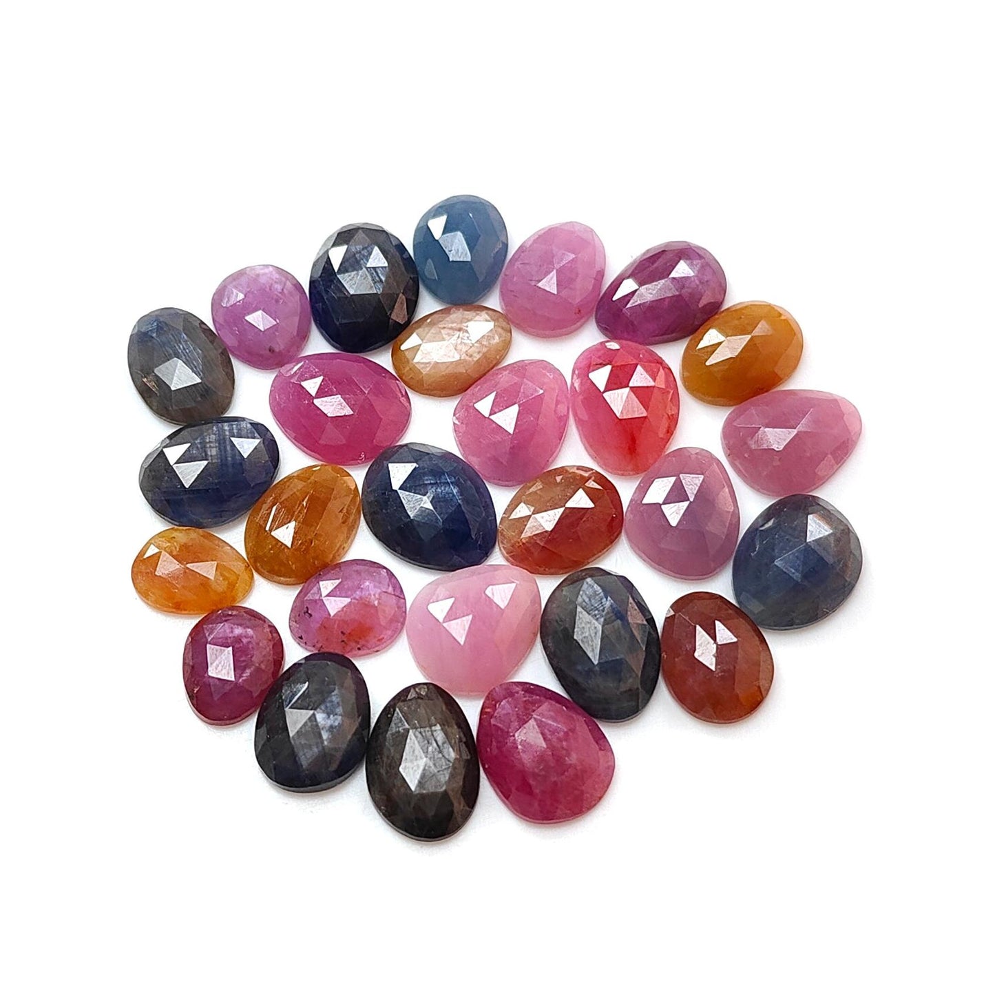 Multi Sapphire Gemstone Rose Cut Slices: Natural Untreated Unheated Sapphire Fancy Shape Faceted Lots for Jewelry September Birthstone