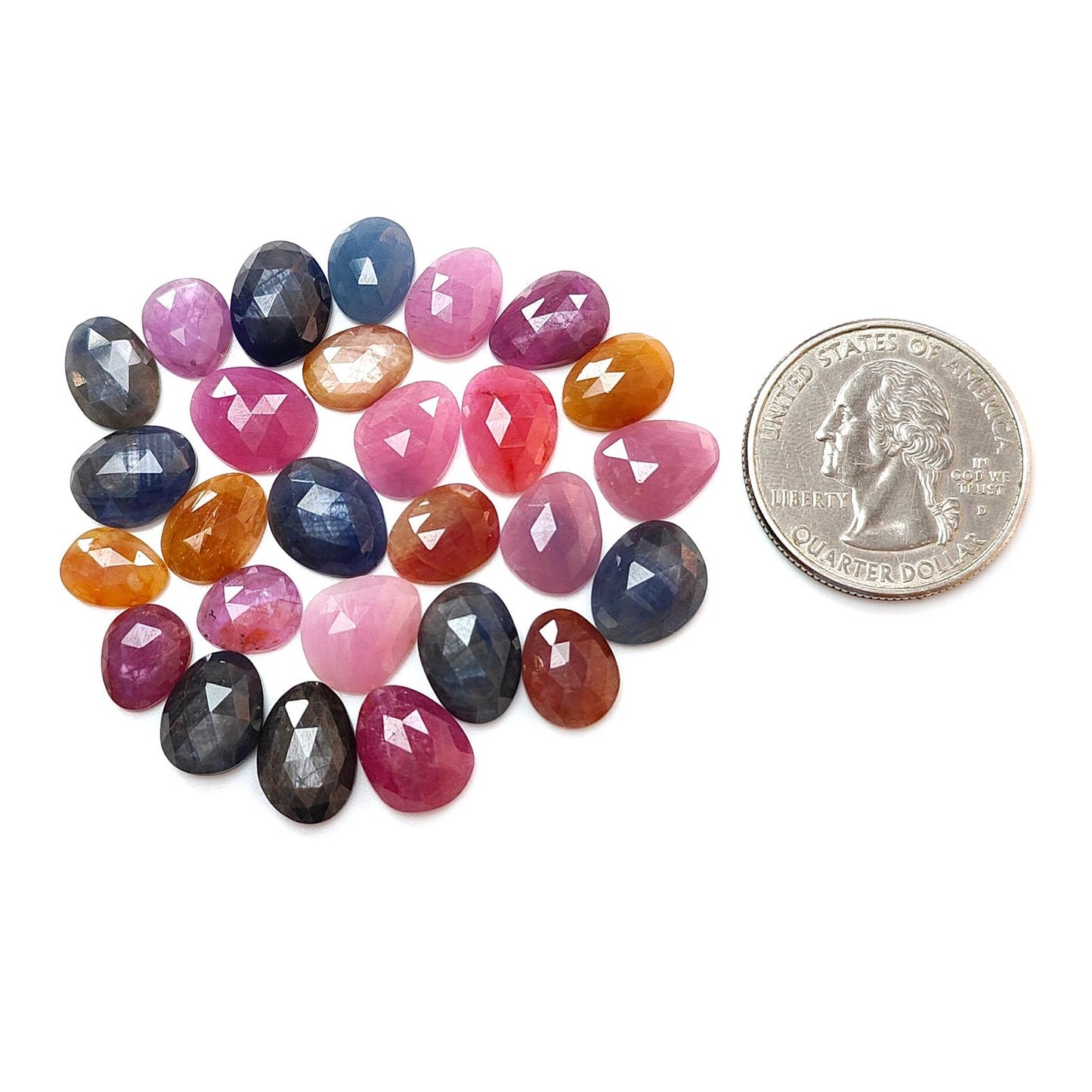 Multi Sapphire Gemstone Rose Cut Slices: Natural Untreated Unheated Sapphire Fancy Shape Faceted Lots for Jewelry September Birthstone