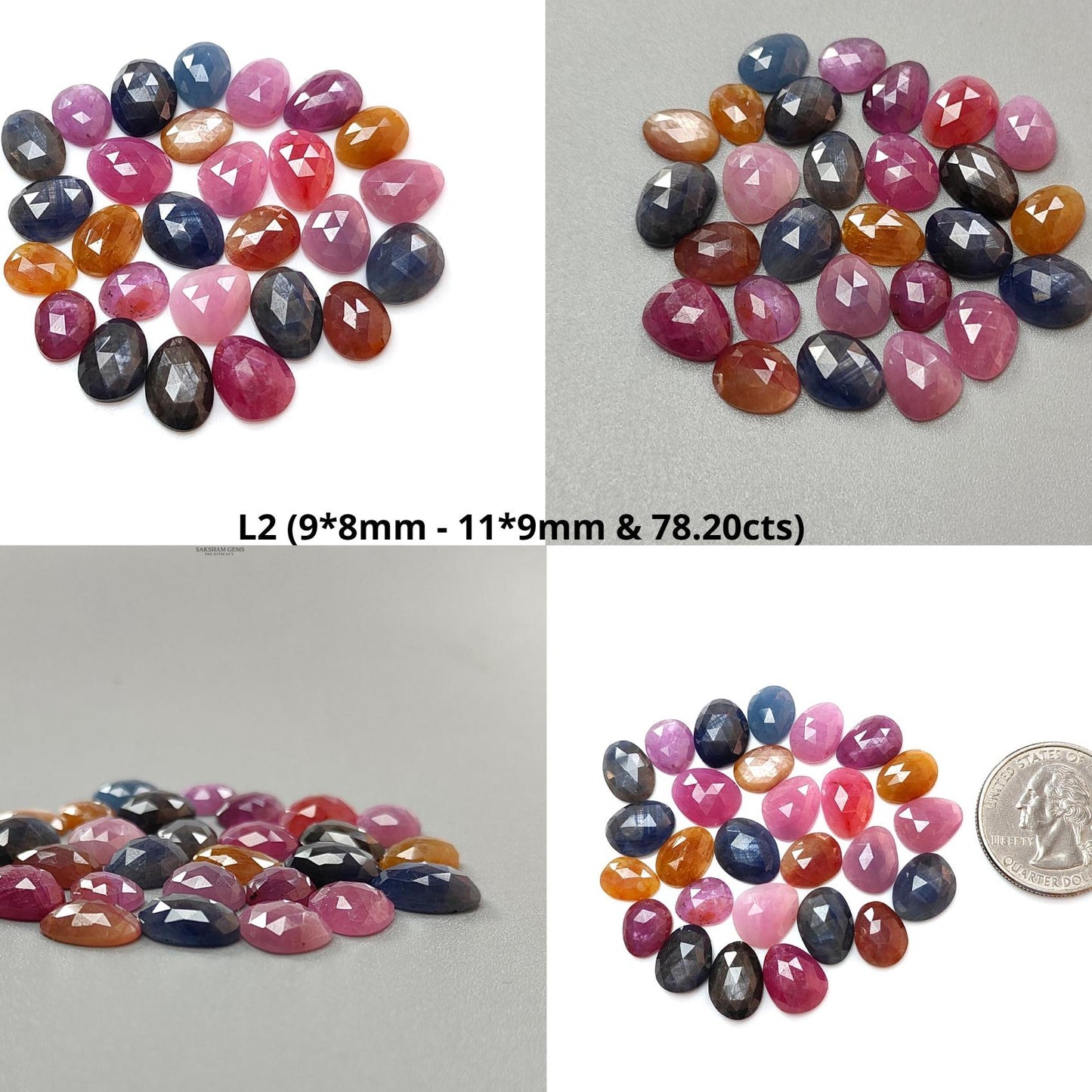 Multi Sapphire Gemstone Rose Cut Slices: Natural Untreated Unheated Sapphire Fancy Shape Faceted Lots for Jewelry September Birthstone
