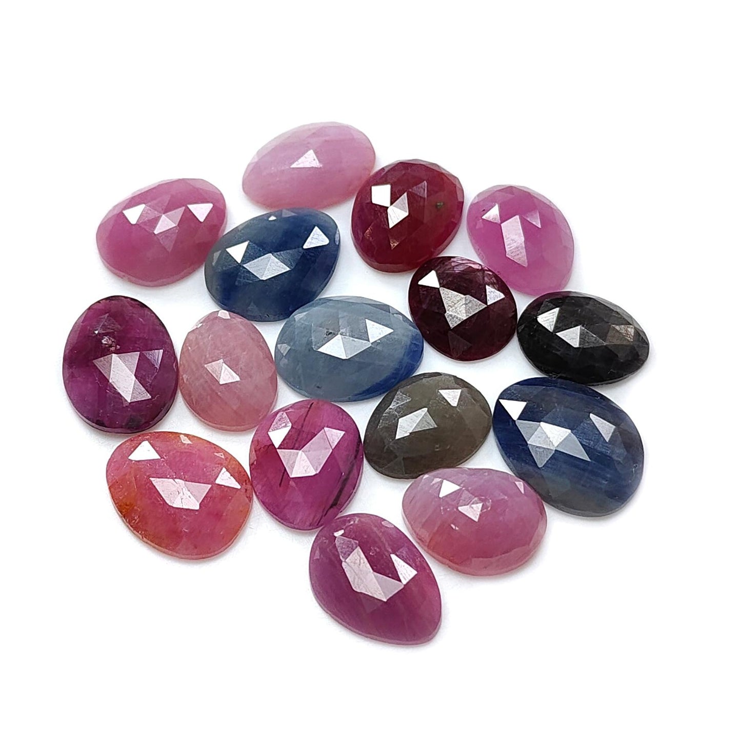 Multi Sapphire Gemstone Rose Cut Slices: Natural Untreated Unheated Sapphire Fancy Shape Faceted Lots for Jewelry September Birthstone