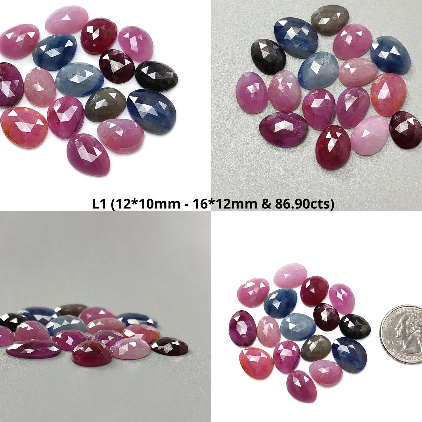Multi Sapphire Gemstone Rose Cut Slices: Natural Untreated Unheated Sapphire Fancy Shape Faceted Lots for Jewelry September Birthstone