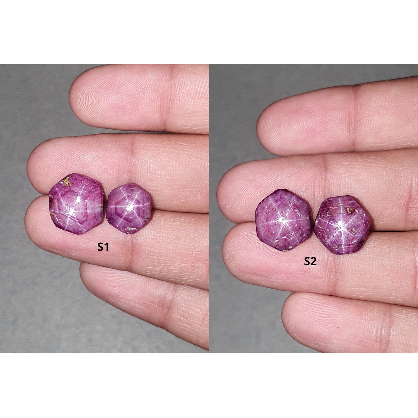 Johnson Mines Star Ruby Gemstone Cabochon : Natural Untreated Unheated Red 6Ray Star Ruby Hexagon Shape 2pcs Sets