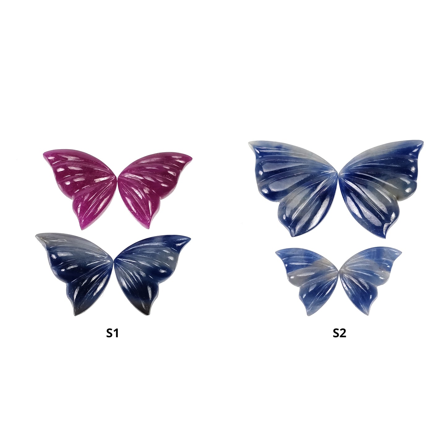 Multi Sapphire & Ruby Gemstone Carving : Natural Untreated Bi-Color Sapphire Hand Carved Butterfly 2pairs Set