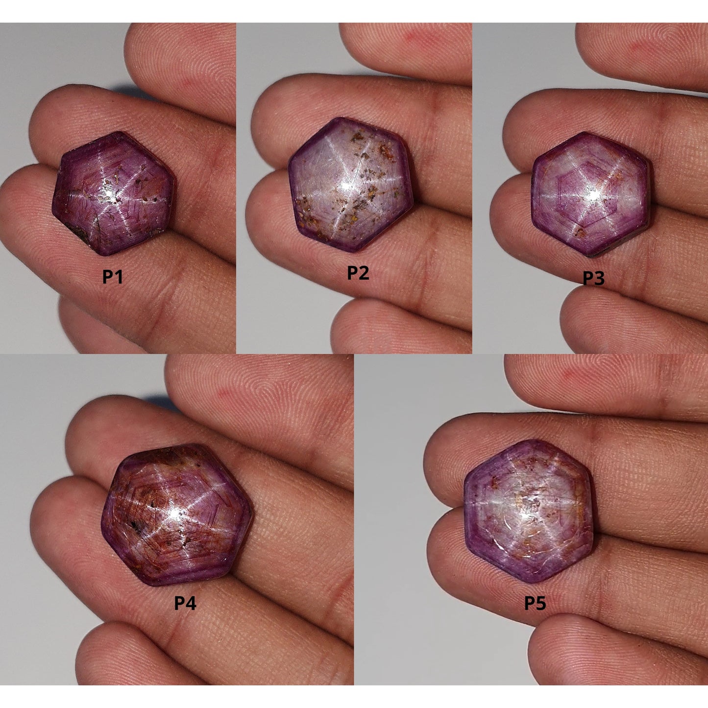 Johnson Star Ruby Gemstone Cabochon : 19cts - 37cts Natural Untreated Unheated Both Side 6Ray Star Ruby Hexagon Shape