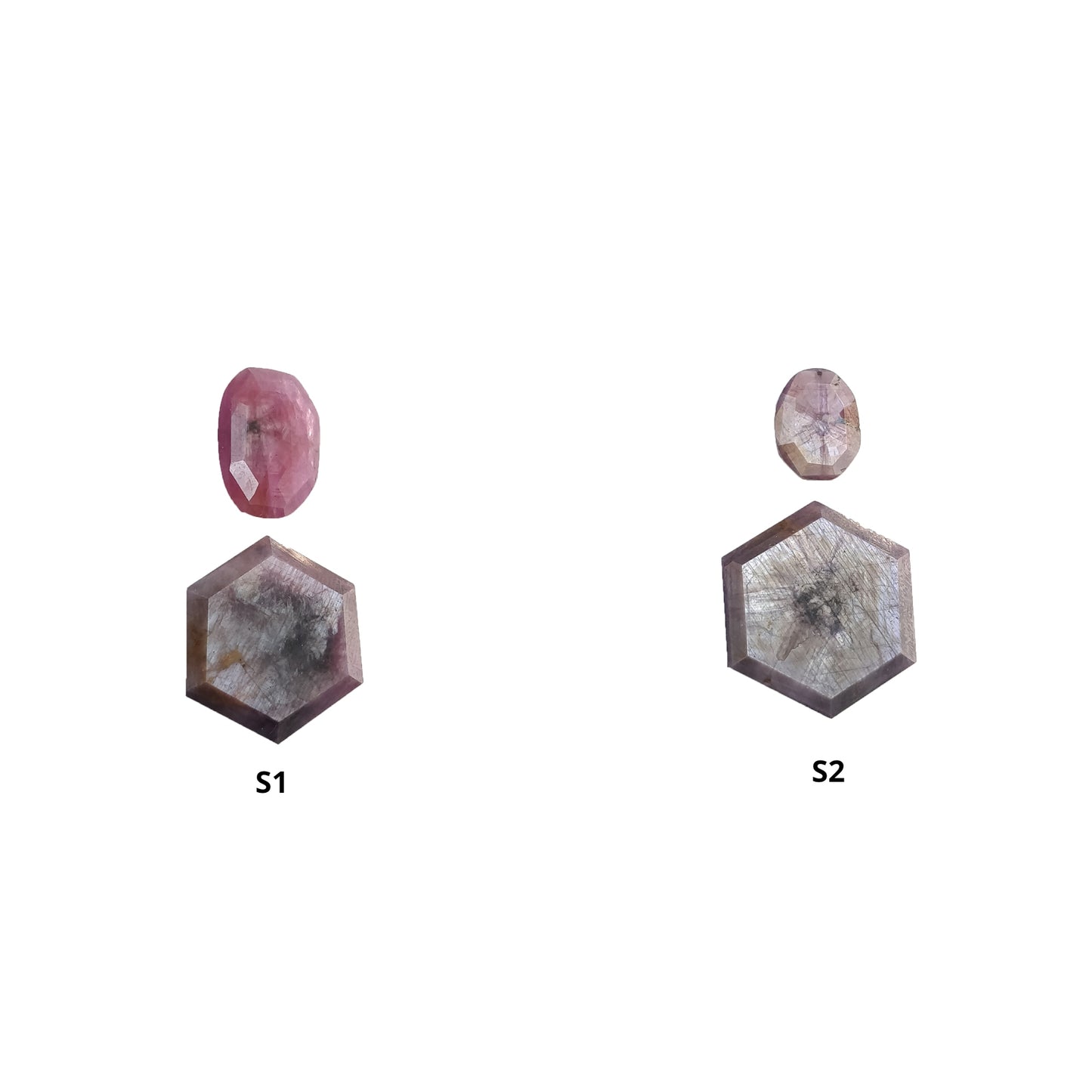 Sapphire TRAPICHE Normal Cut : Natural Untreated Raspberry Pink Sheen Sapphire Gemstone 6Ray Trapiche Hexagon Uneven Shape 2pcs Sets