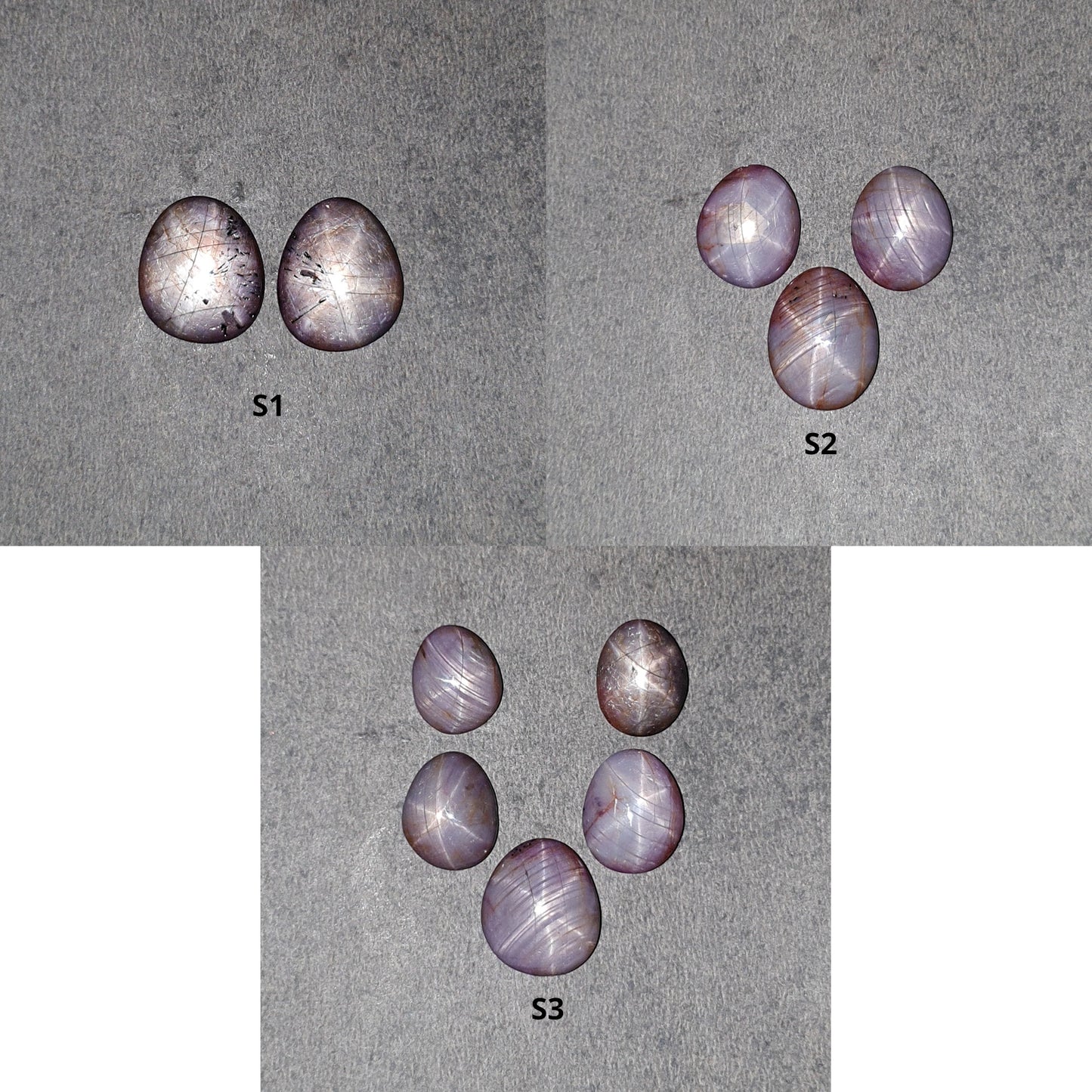 Star Sapphire Gemstone Cabochon : 17cts - 26cts Natural Untreated African Pink Sapphire 6Ray Star Uneven Egg Shape Set