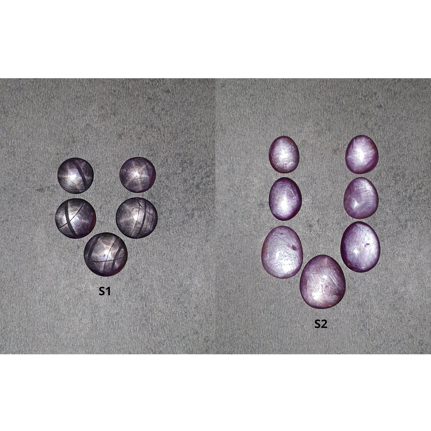 Star Sapphire Gemstone Cabochon : 25cts - 46cts Natural Untreated African Pink Sapphire 6Ray Star Round & Egg Shape Set