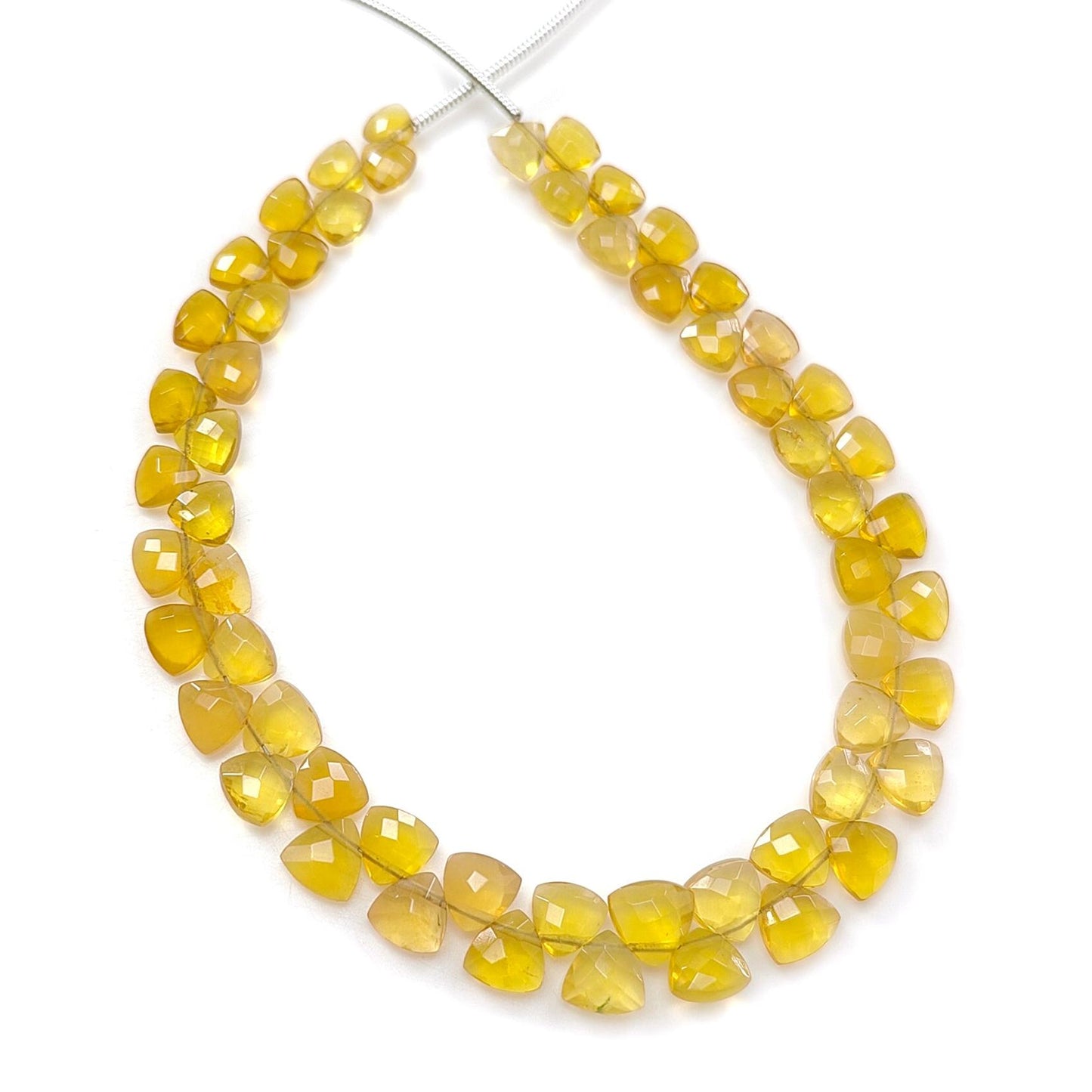 Yellow Opal Faceted Loose Beads: 19.60cts Natural Untreated Opal Gemstone Trillion Shape Both Side Cut Beads 4mm - 6mm 6.75" Strand