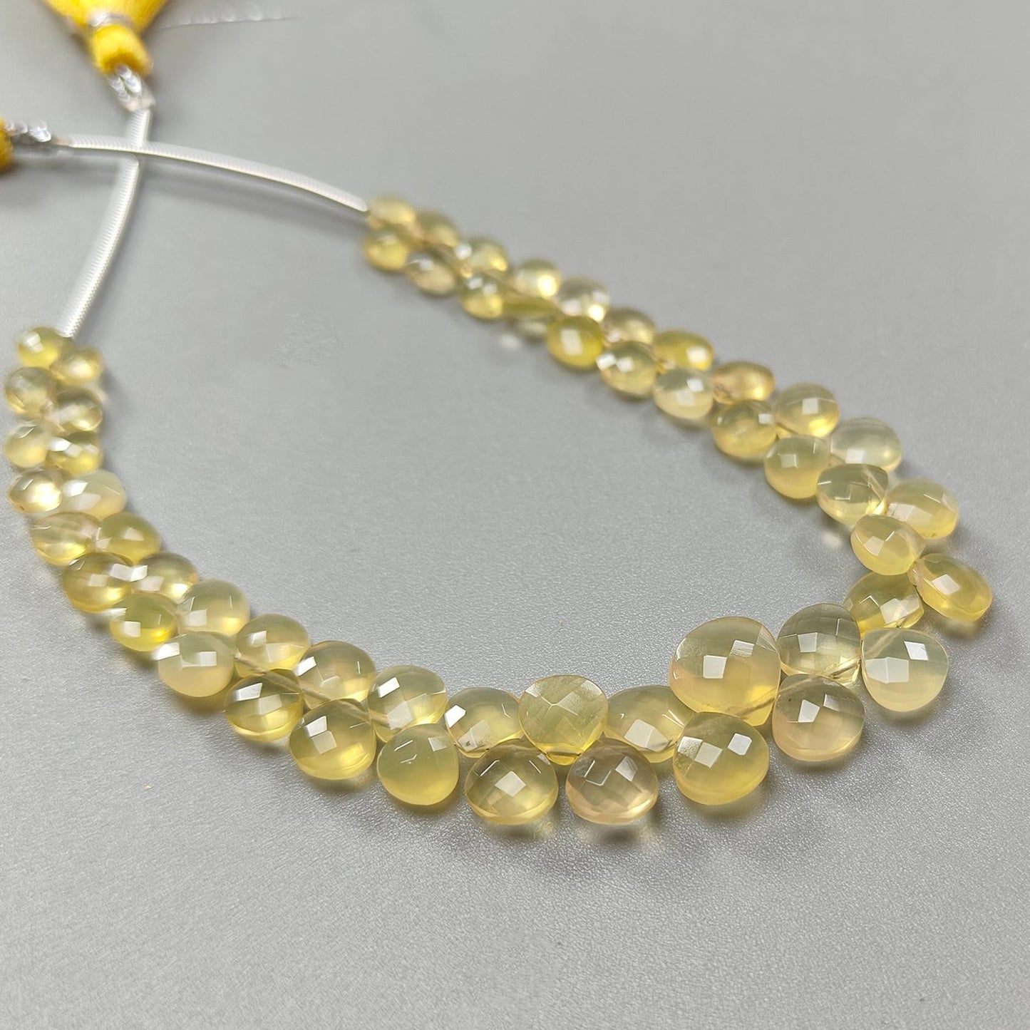 Yellow Opal Faceted Loose Beads: 28.60cts Natural Untreated Opal Gemstone Trillion Shape Both Side Cut Beads 5mm - 9mm 6.75" Strand