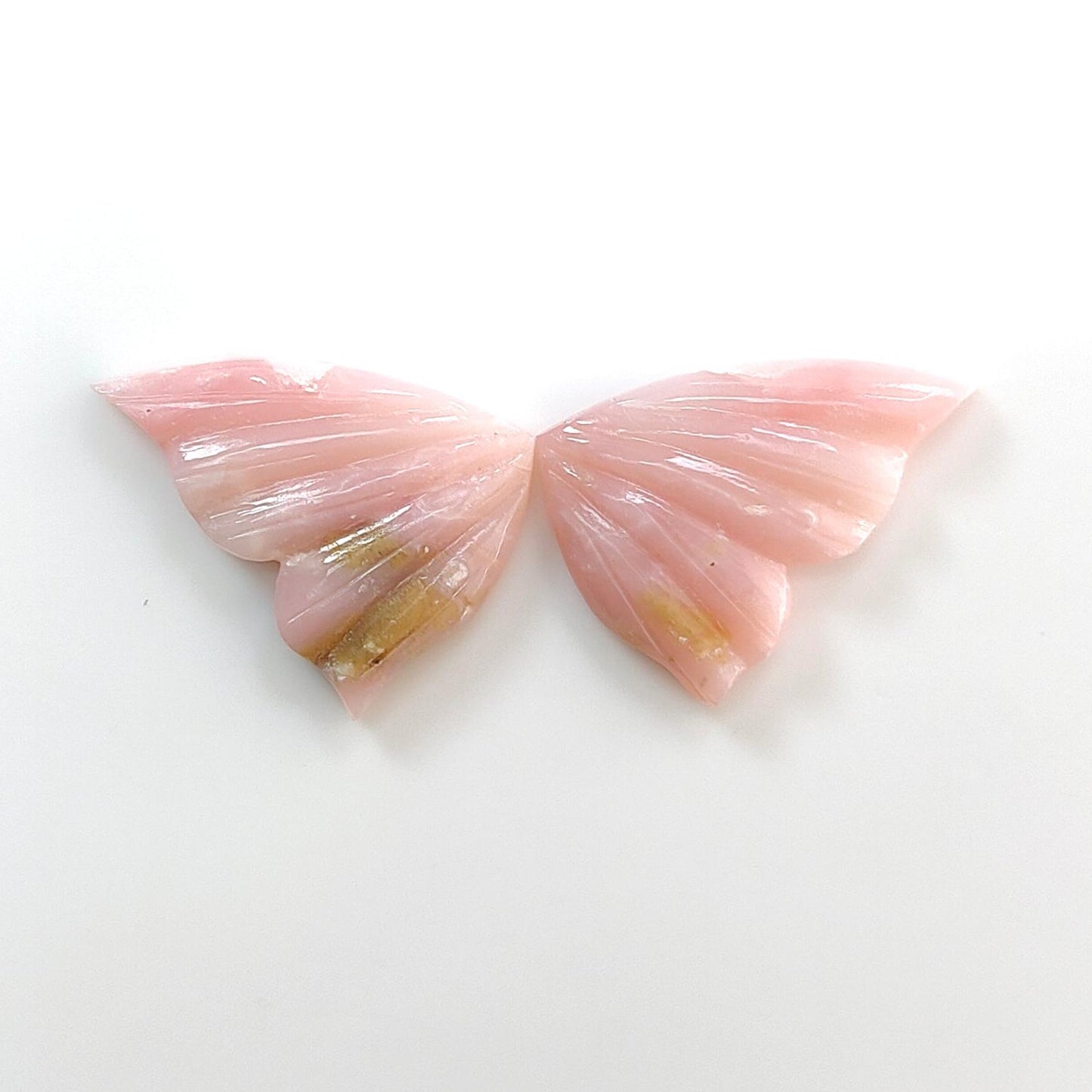 Peach Moonstone, Bi-Color Agate & Pink Opal Gemstone Carving: Natural Untreated Multi Color Gemstone Hand Carved Butterfly Pair for Jewelry
